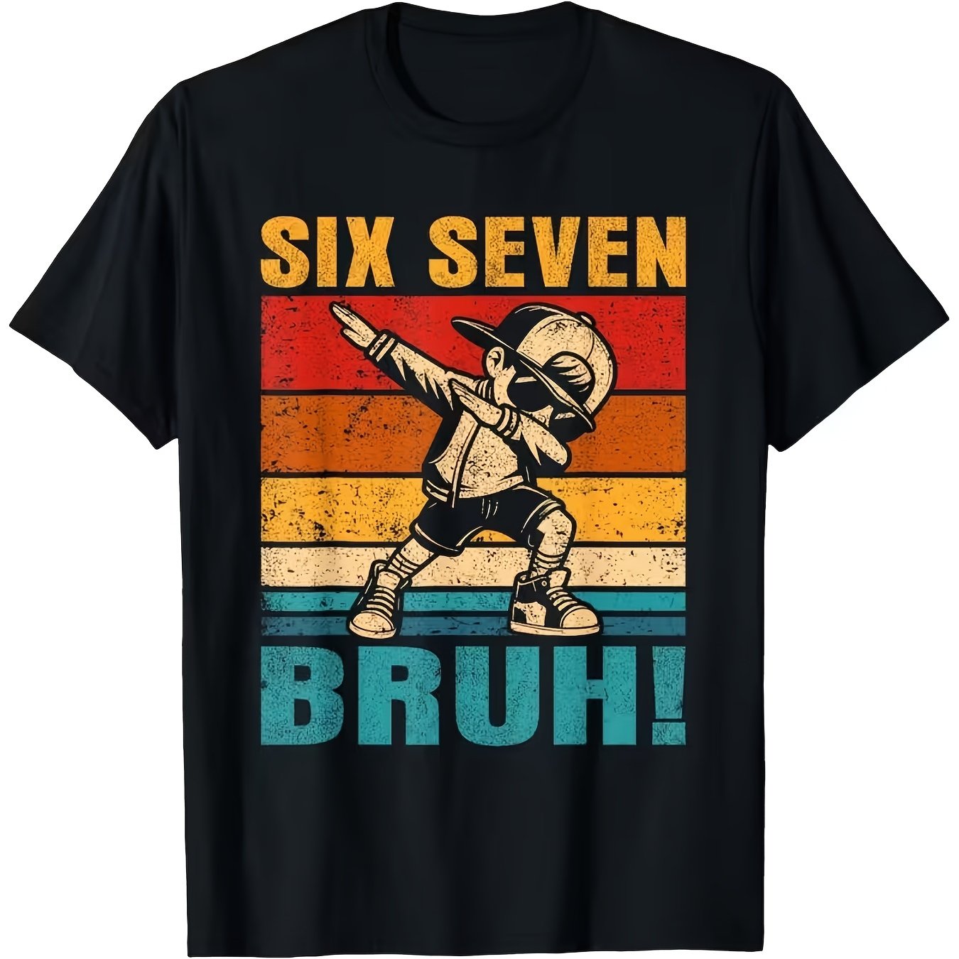 Image of Fun Bruh Internet Meme T-shirt For Boys And Girls - "67" With Dab Dance - Casual Round Neck Tee, Comfortable For , For Youth - "67" Graphic And Bruh Text, Spring/ Wear