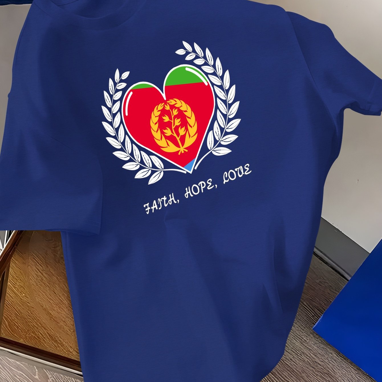 TEMU Eritrea Pride Crew Neck T-shirt, Casual Polyester Geometric Pattern Tee, Regular Fit, With Stretch, For Adults, Summer Top