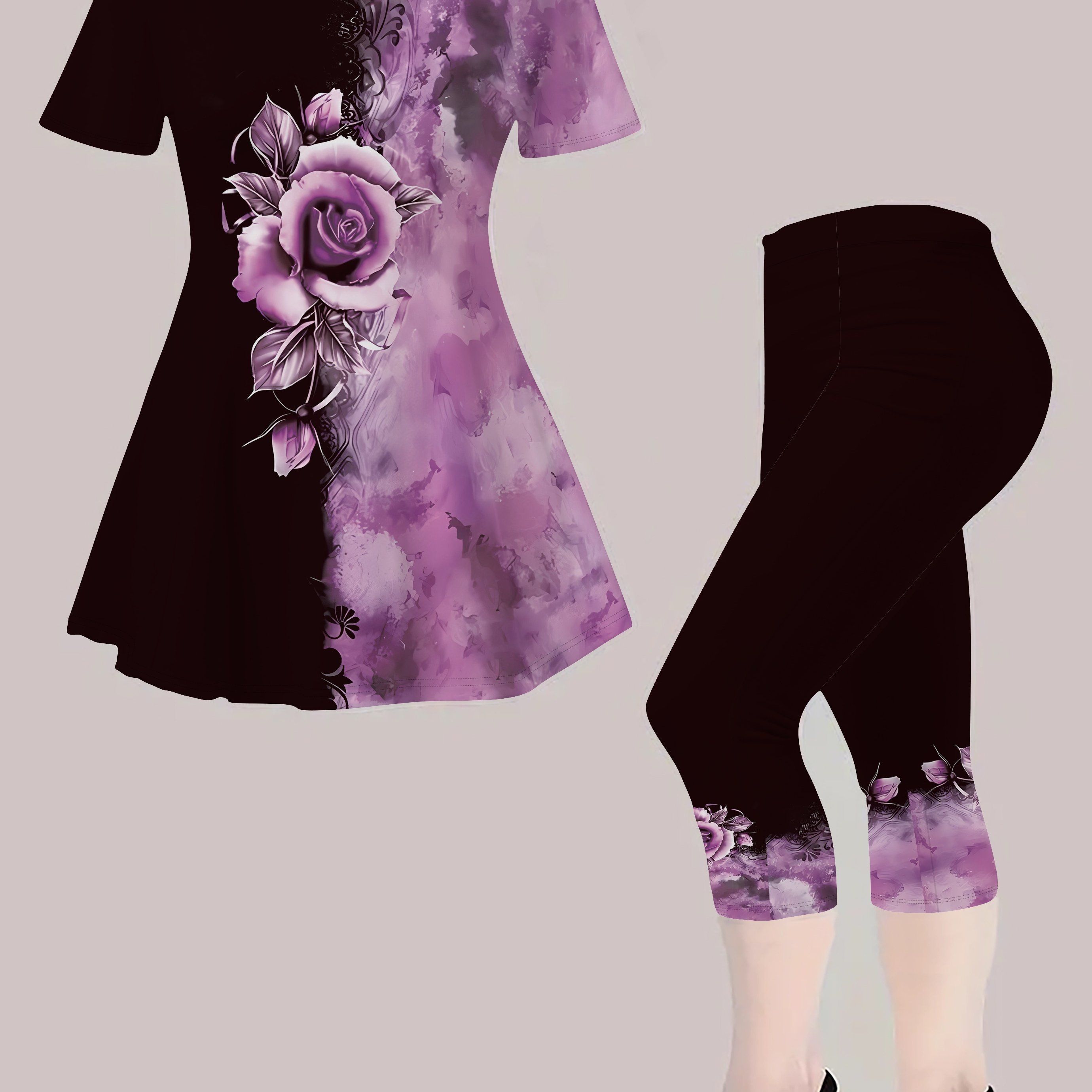 Image of Targeted Women's Floral Fashion Short Sleeve And Cropped Pants Set