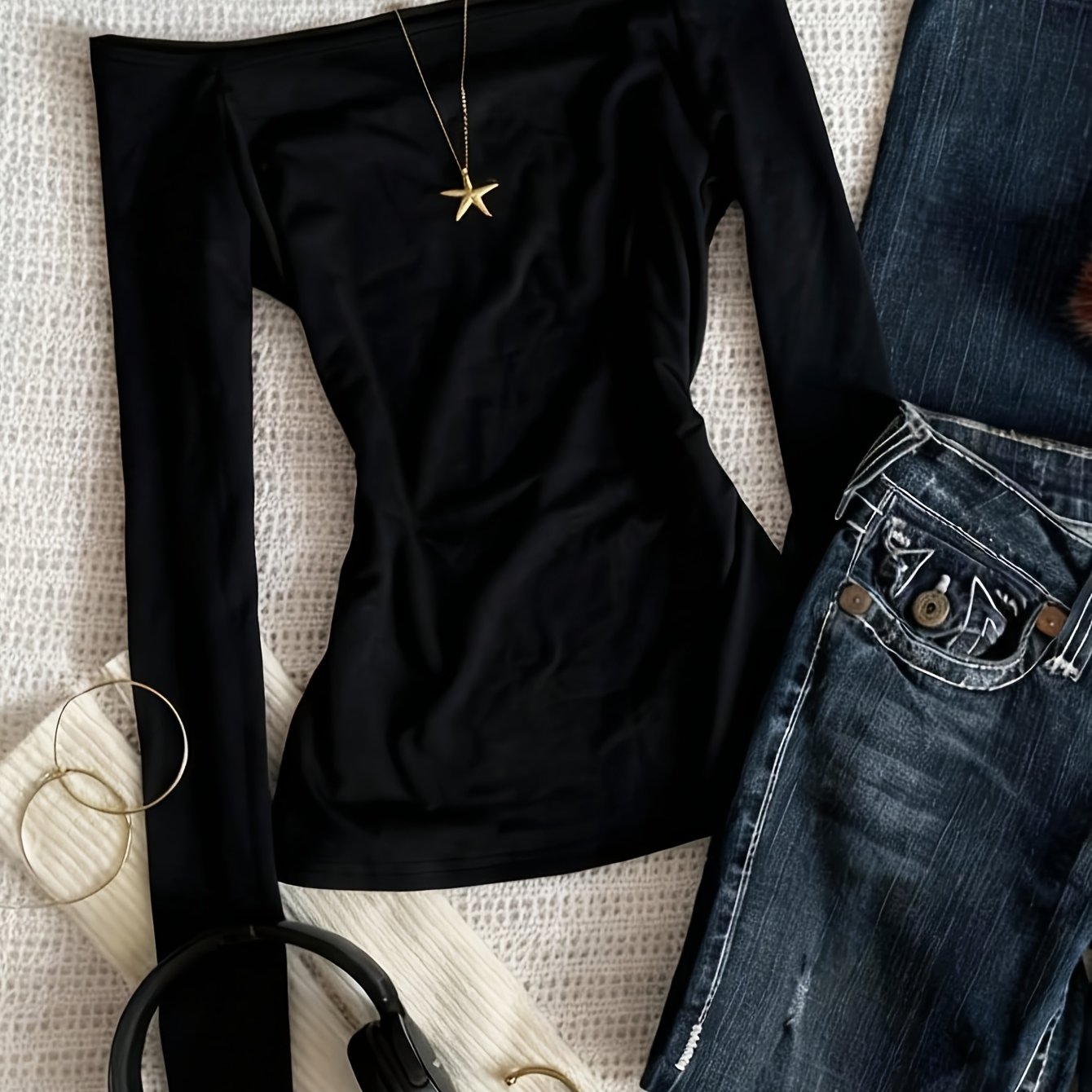 TEMU Fashion Off-the-shoulder Long Sleeve T-shirt