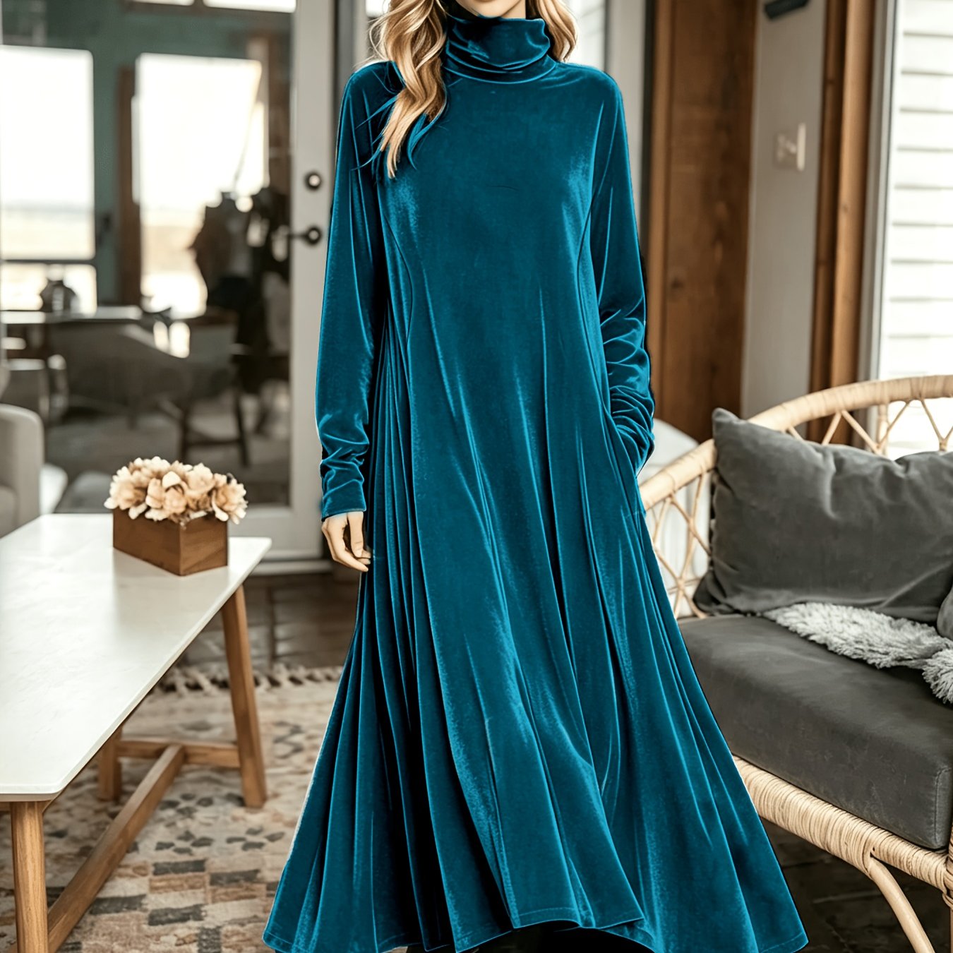 TEMU Abito da donna taglie forti elegante in velluto con , maniche lunghe e vestibilit� , a pieghe in velluto , abbigliamento nobile ed elegante da