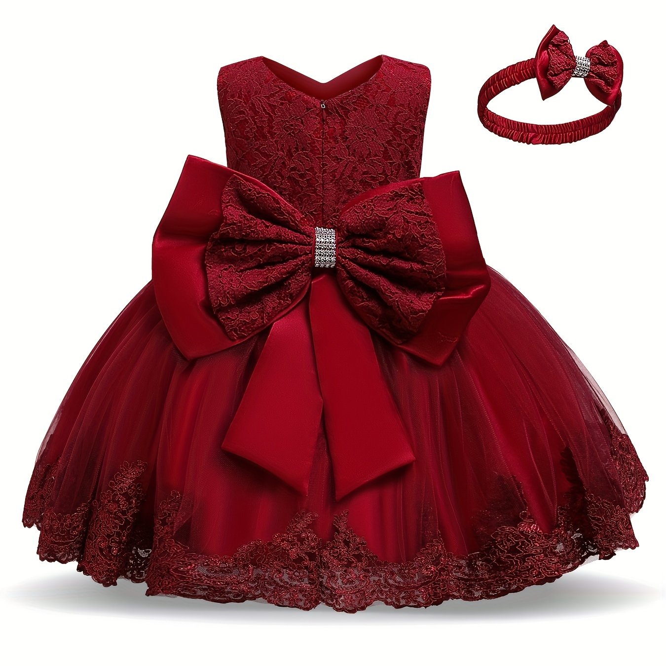 Girl's Princess Dress With Lace Embroidery, Tulle Puffy Wedding Flower Girl Dress, Birthday Party Gown With Bow, Toddler's Cute Sleeveless Puffy Dress, Christmas Party Gown, Halloween