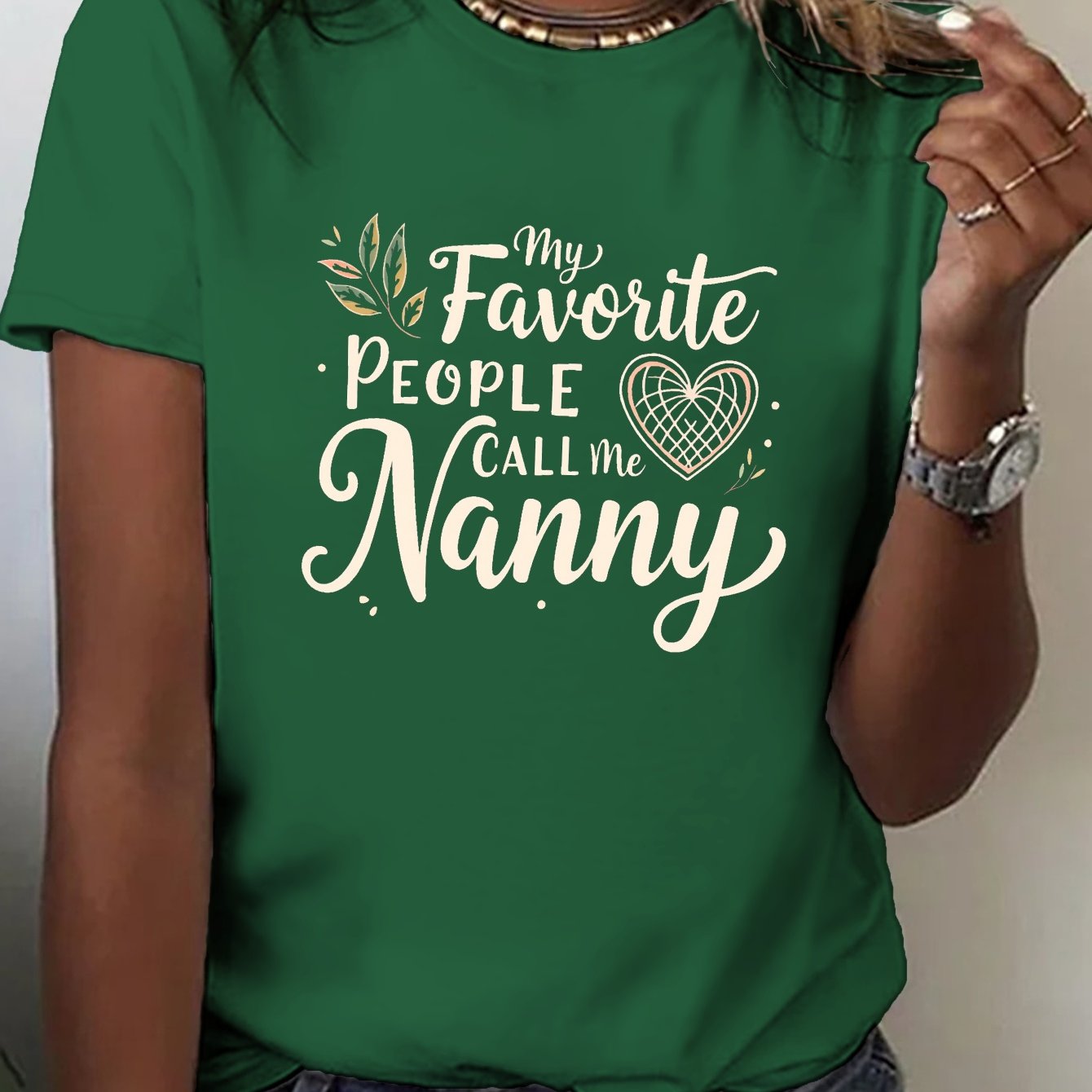 TEMU People Nanny Print T-shirt, Short Sleeve Crew Neck Casual Top For Summer & Spring, Women's Clothing