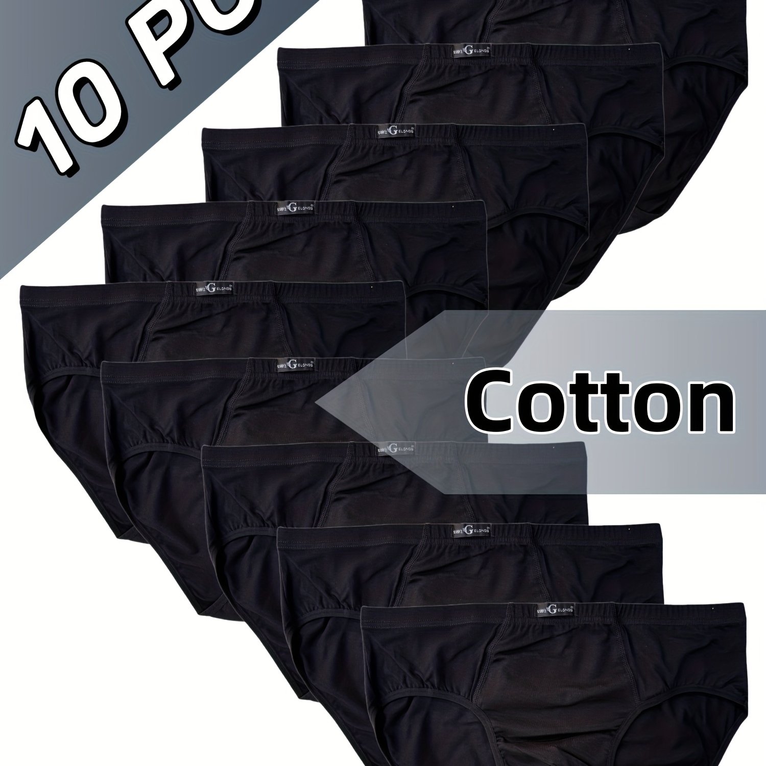 10pcs Men's Briefs, Solid Underwear For Men - Comfortable, Breathable Flat, Knit Fabric, Breathable For Casual Attire