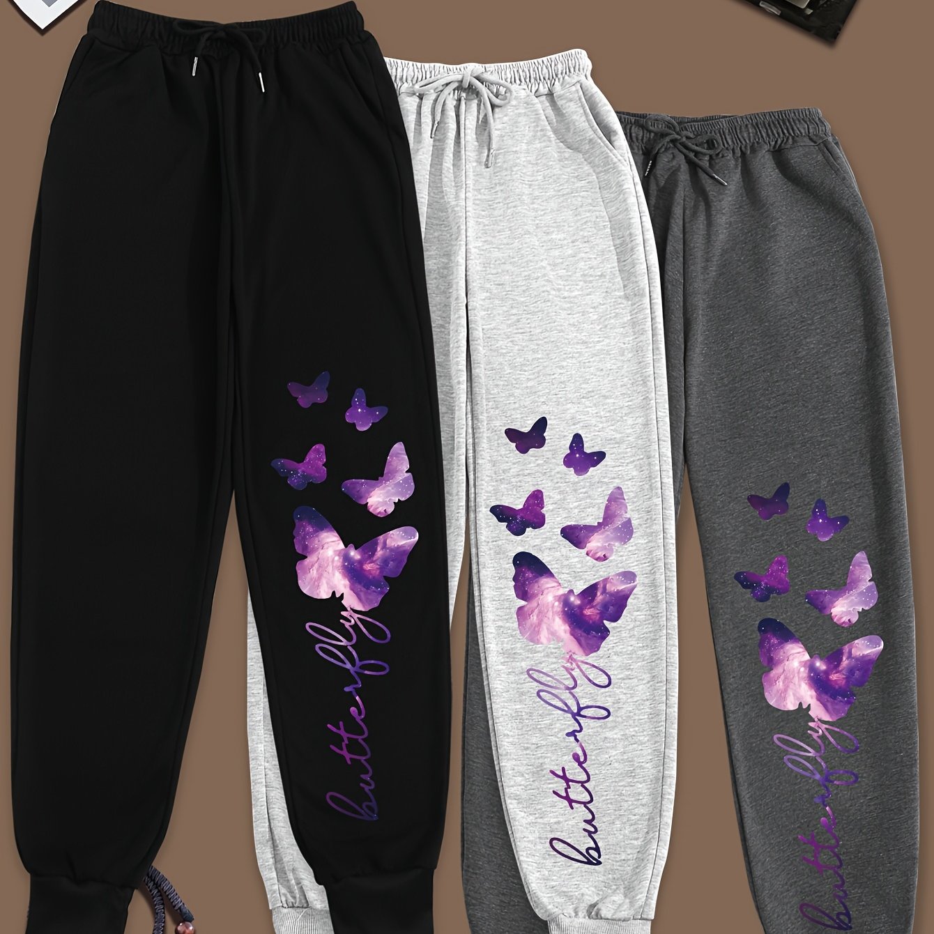 Image of Plus Size - Three-piece Set Of Casual Pants For Women In A Large Size With Decals.