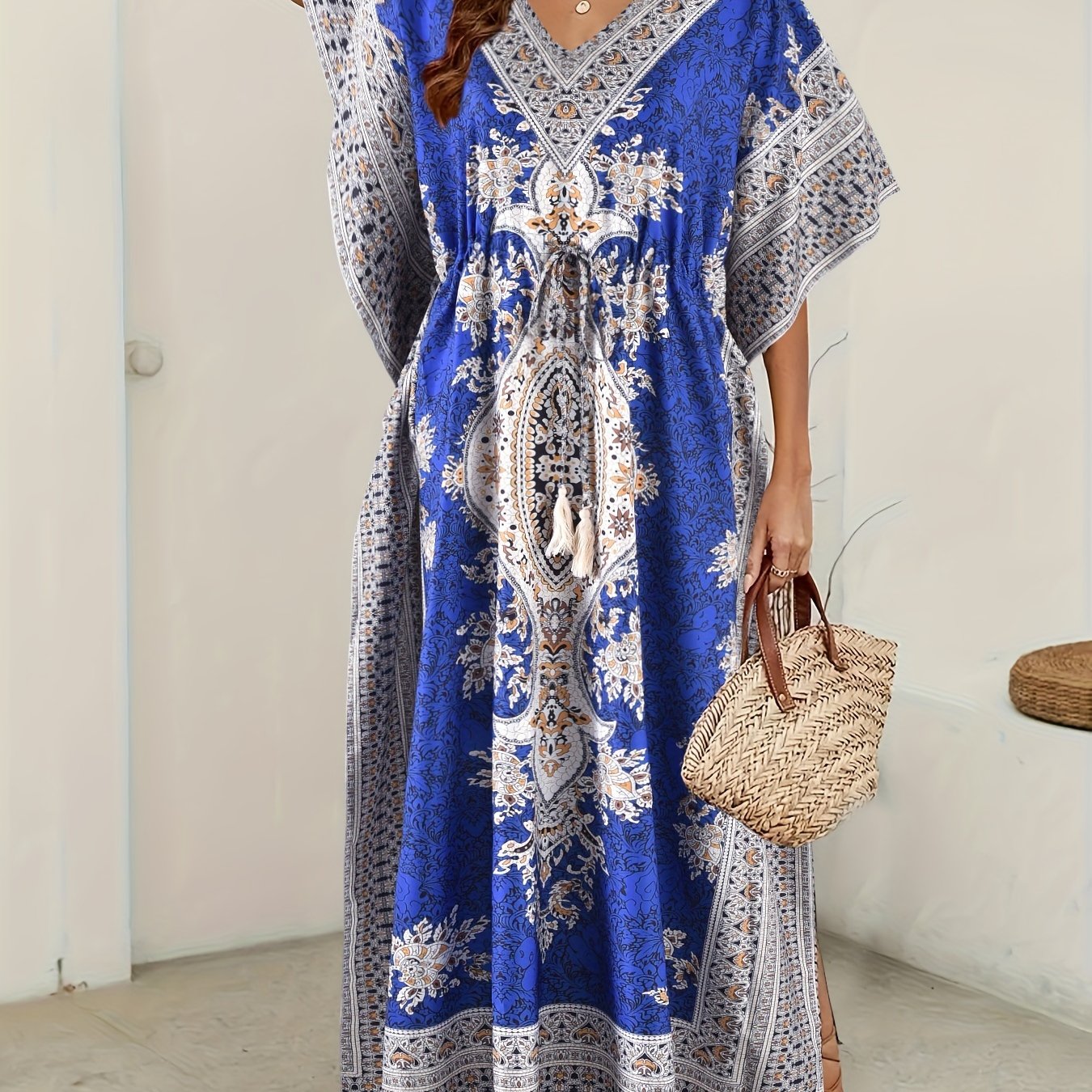 Women's Middle Eastern Traditional Turkish Robe, Summer Beach Fringe Tie Dress