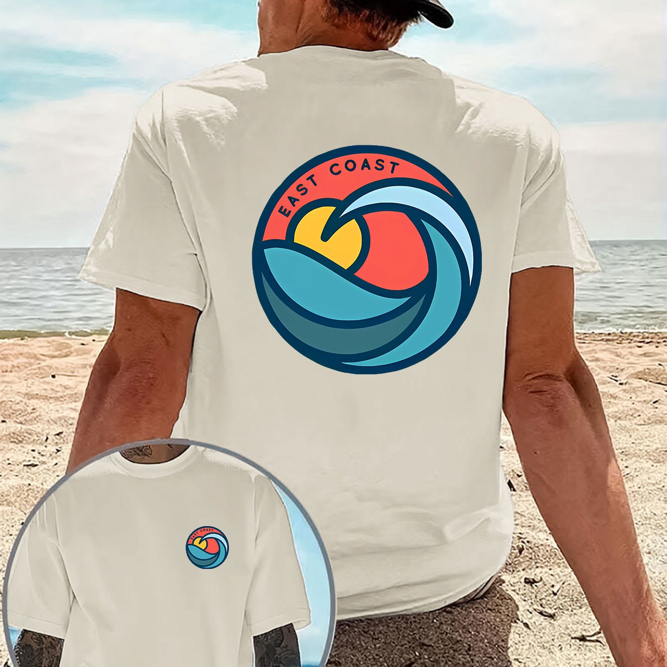TEMU 1 Camiseta casual para hombre con diseño de , estampado de de la costa , estilo vacaciones en de manga corta, estampado de de cara delantero y