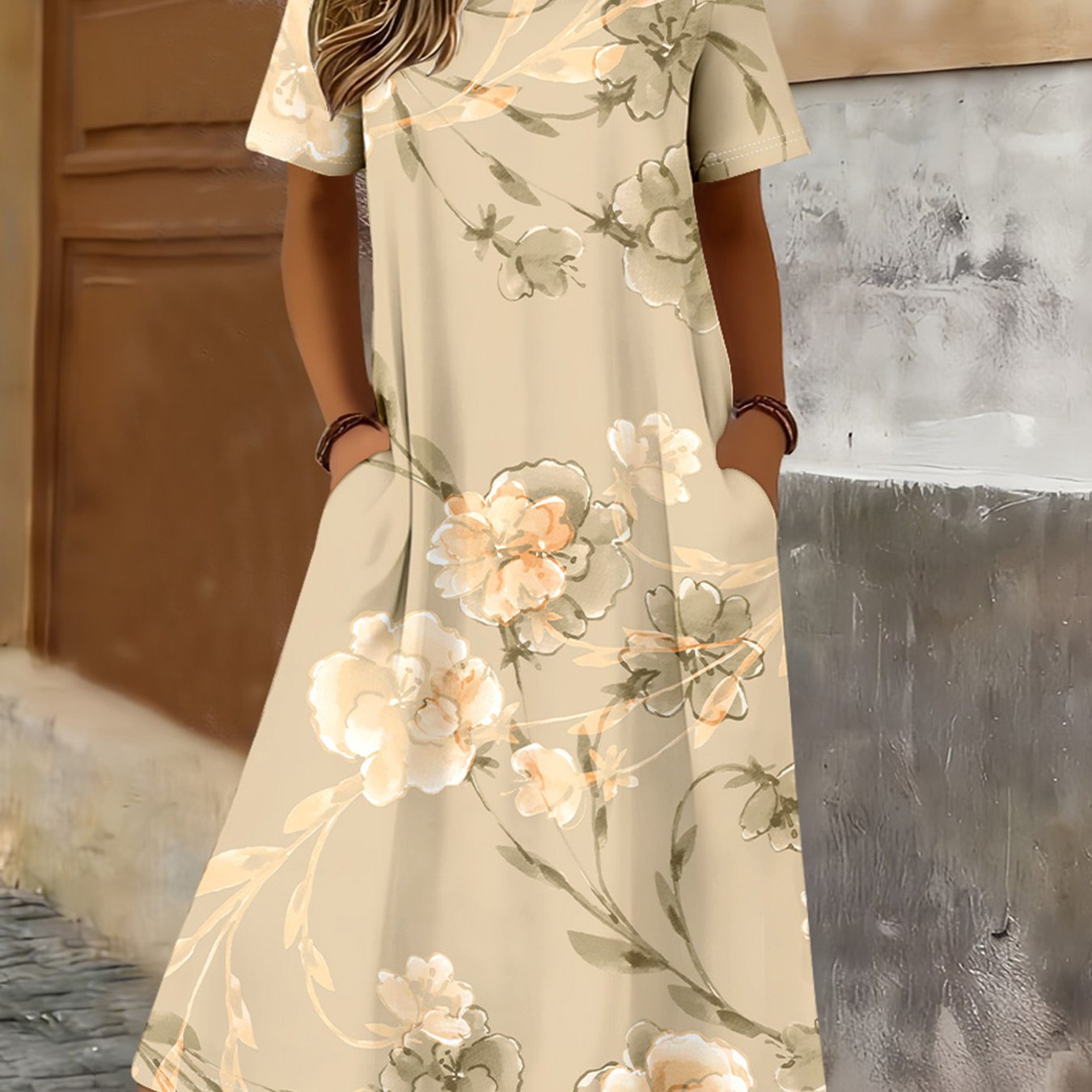 TEMU Plus Size - Plus Size - Fashion Long Round Neck Short Sleeve Elegant Plus Size Dress