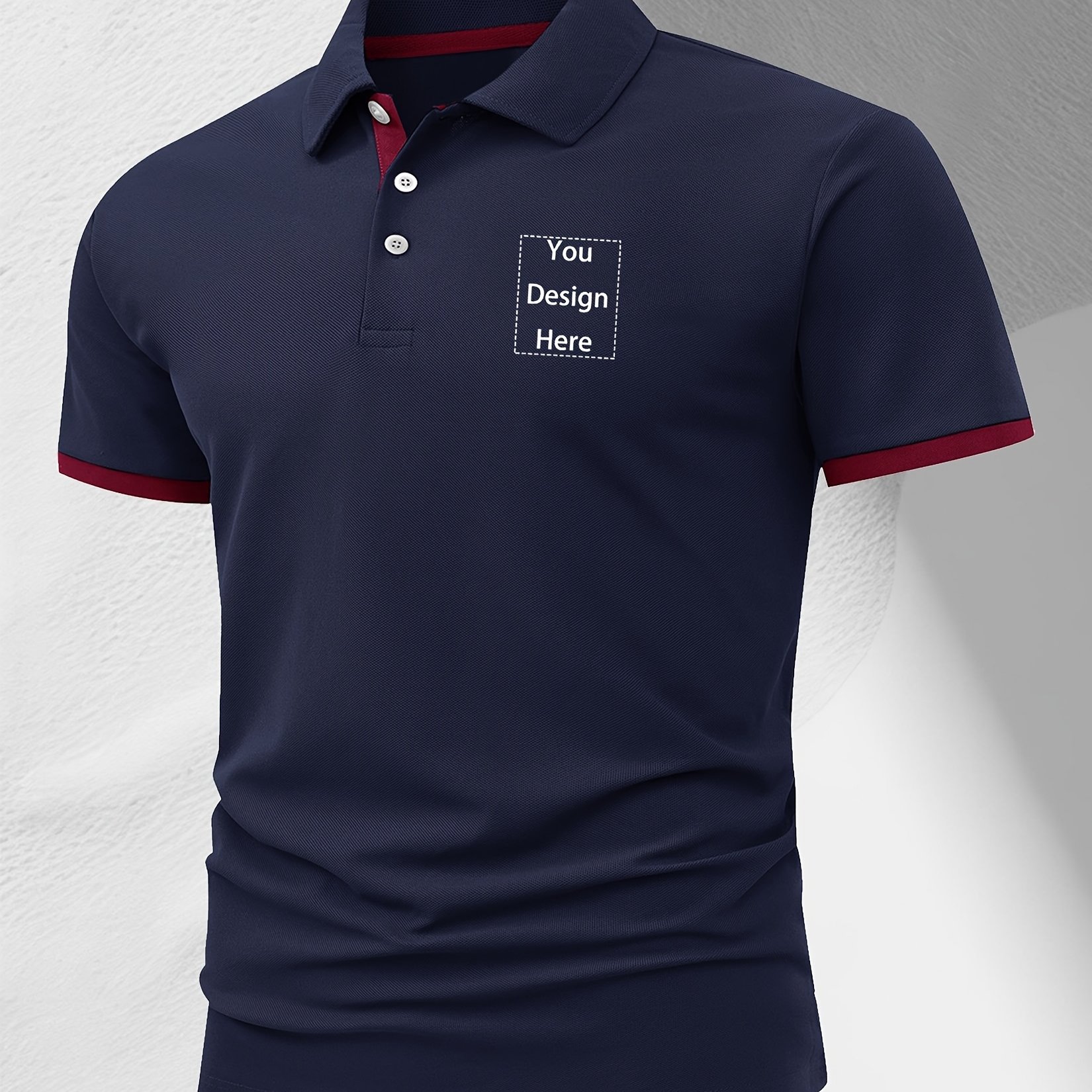 Men&#39;S Black Golf Polo Shirt with &quot;You Design Here&quot; Graphic - Lightweight, Short Sleeve, All-Season Wear, Button-Up, Regular Fit, Casual Golf Attire|Casual Golf Shirt|Lightweight Fabric