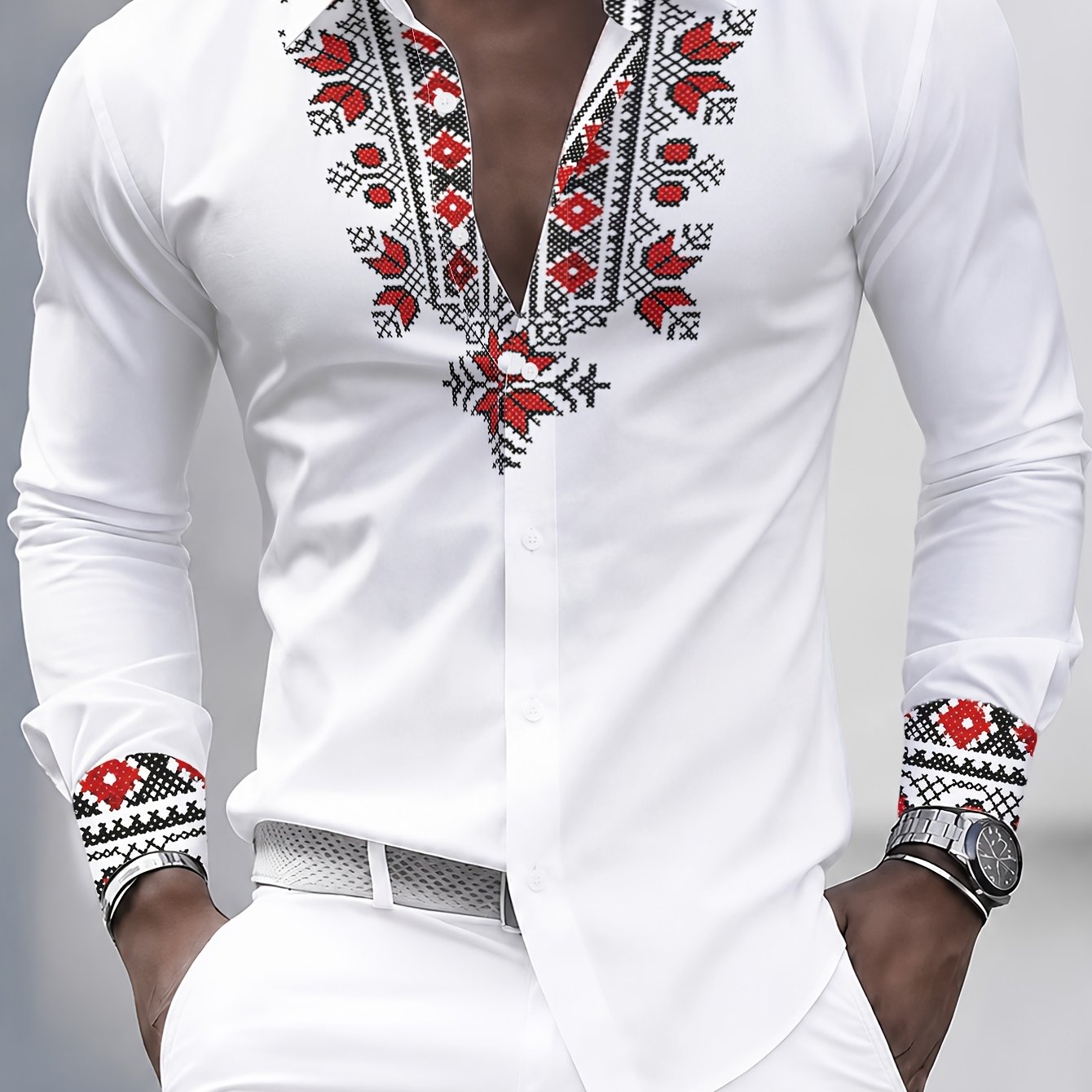 TEMU [printed Design – Not Textured] Ethnic Style Men's Christmas Shirt, Casual And Breathable