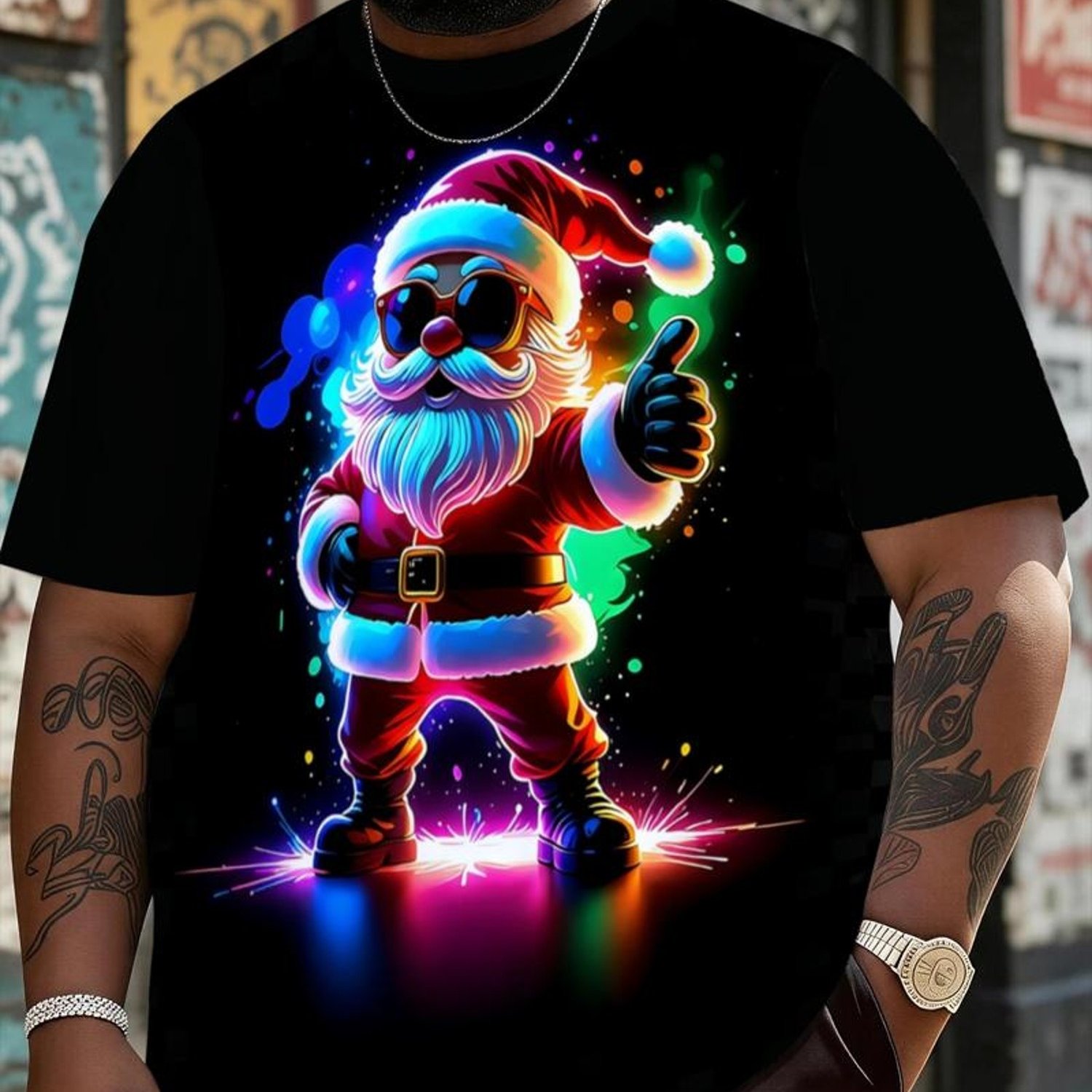 TEMU Men's Plus Size Neon - Shirt,, Multiple Sizes, Mixed Colors, Stylish Trendy, Suitable For Casual Daily Wear, Vibrant Christmas Design, , Plus