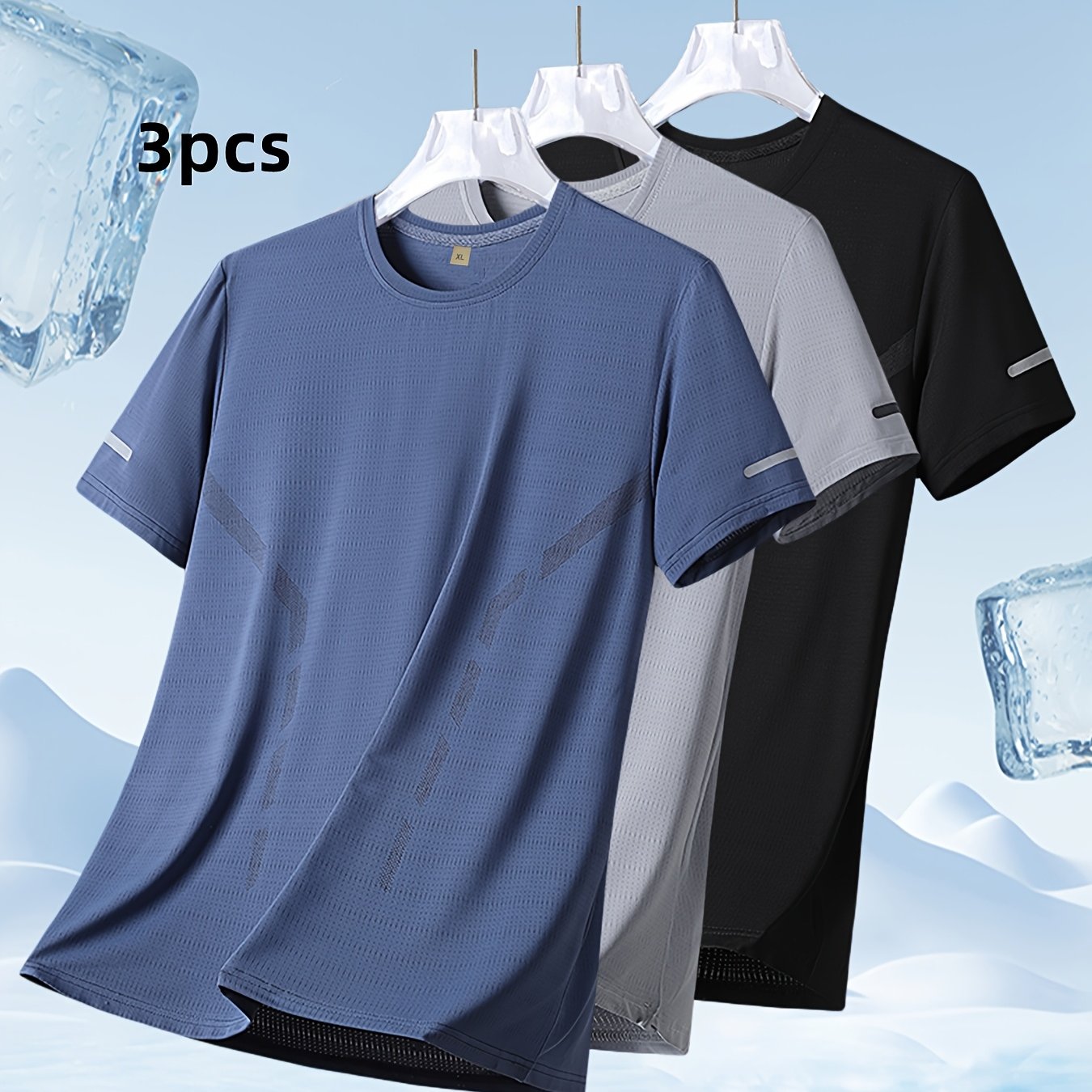 TEMU Set van 3 sneldrogende sport-T-shirts voor heren, zomerse casual sport- & fitness-topjes met korte mouwen, rekbaar, ademend en sneldrogend, koel