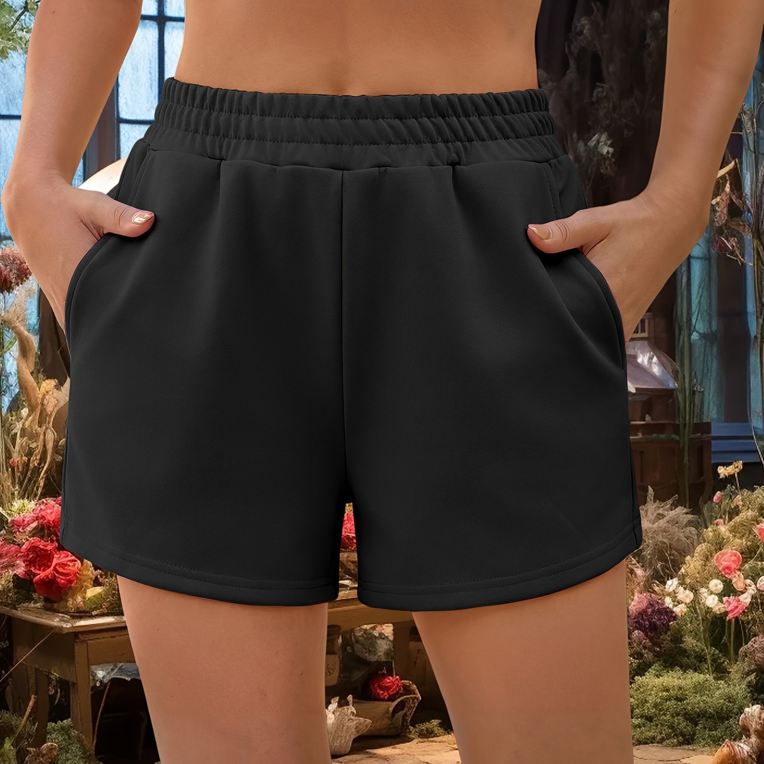 TEMU K107 Women's Versatile High-waisted Shorts Fashionable Pocket Pants Spring And Summer Solid Color Casual Shorts Women's Pants