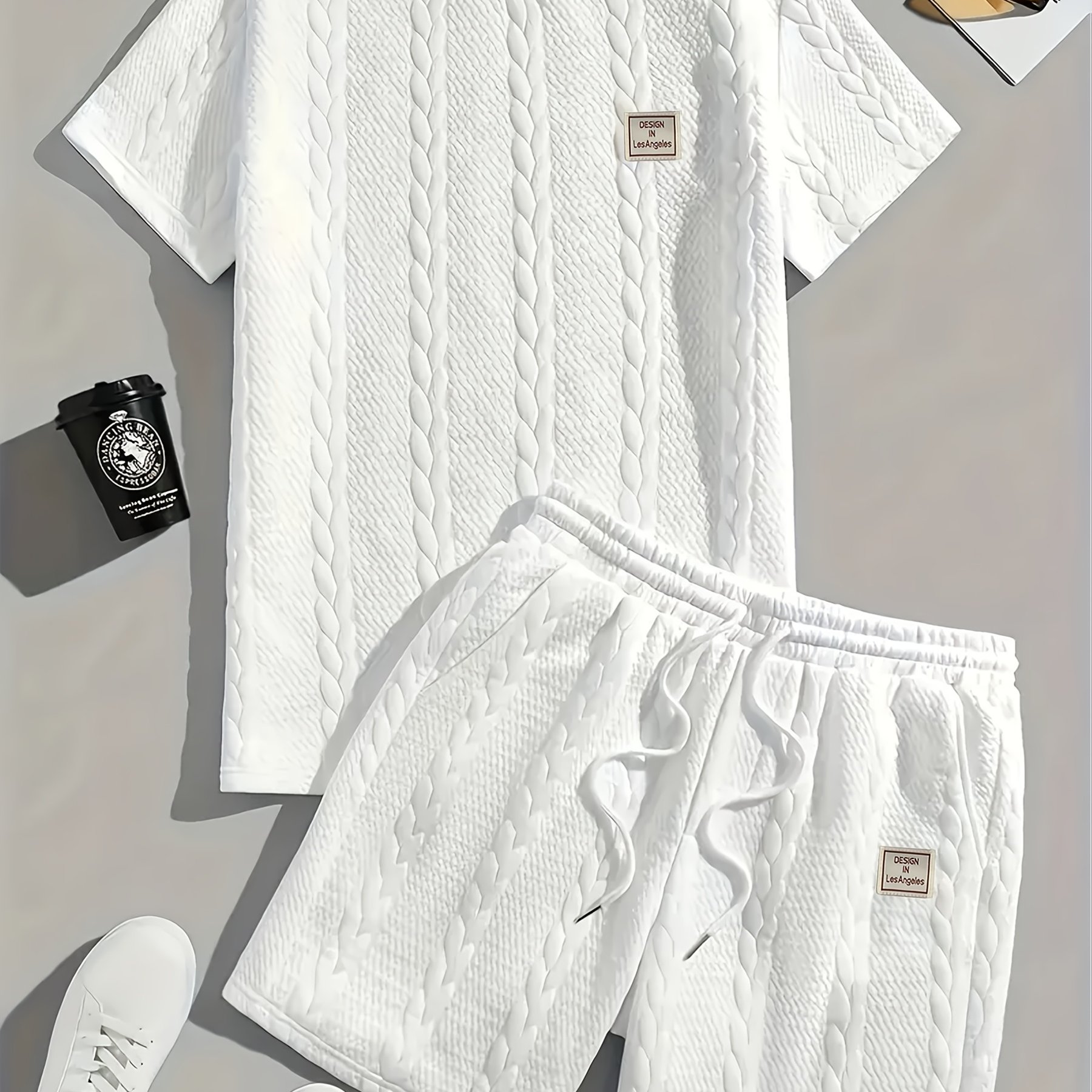 Image of Men's Sports And Casual Wear Set, Suitable For Outdoor Sports, Fishing, Work, And Daily Life, Includes A T-shirt And Shorts. Features A Round Neck Design, And The Shorts Have A Drawstring Design