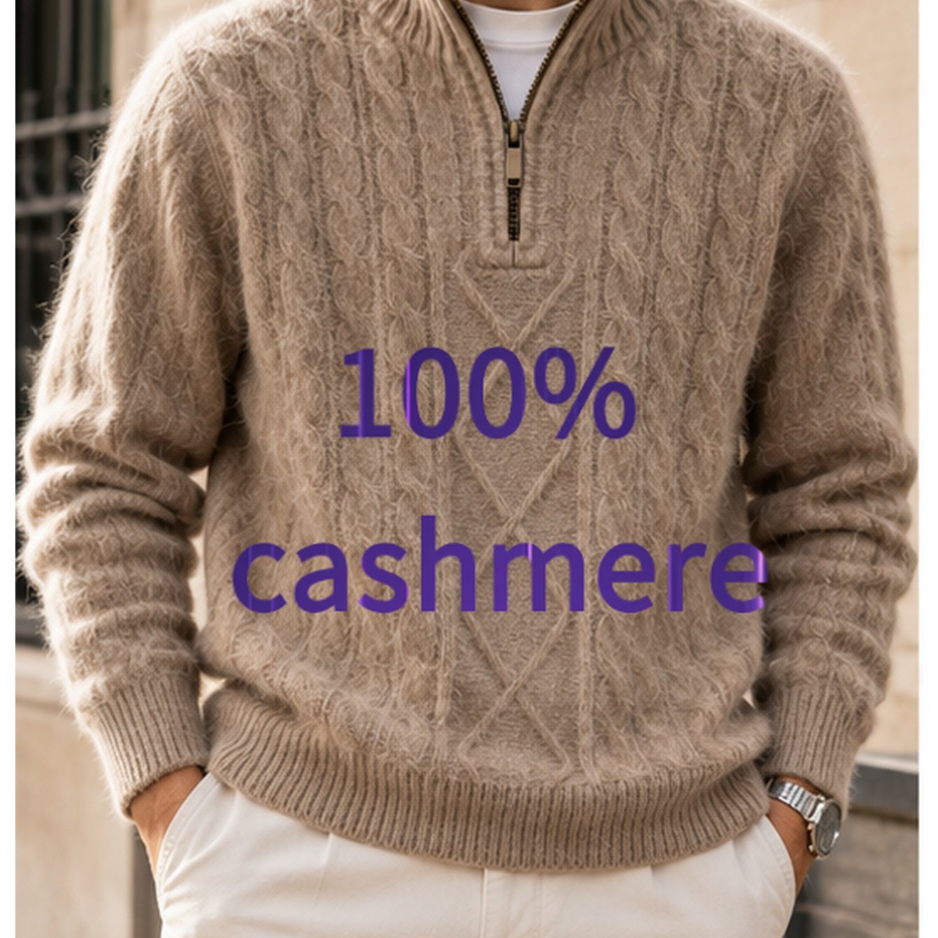 TEMU AW26 Pull Homme 100% , Col et Fermeture Éclair, Câblé Épais Texturé, Pull Chaud Automne/Hiver