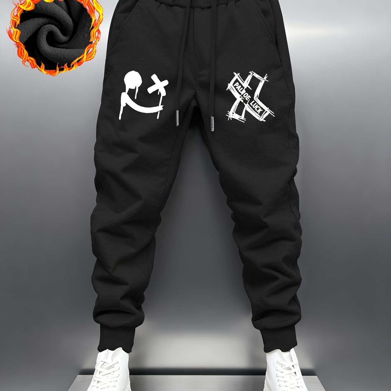 TEMU Printed Pattern Men's Thick Comfortable Sweatpants, Men's Fashionable Elastic Fabric Sports Pants, Men's Casual Trousers, Men's Trendy Thick