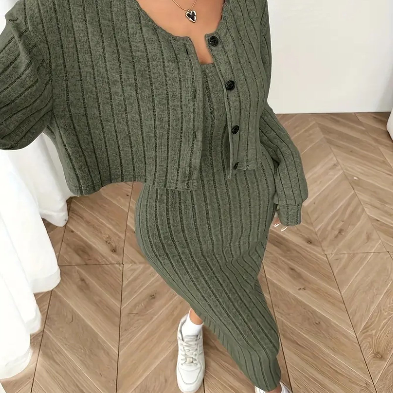 TEMU Fashionable New Style Vest Dress With Long Sleeve Cardigan Outerwear Set