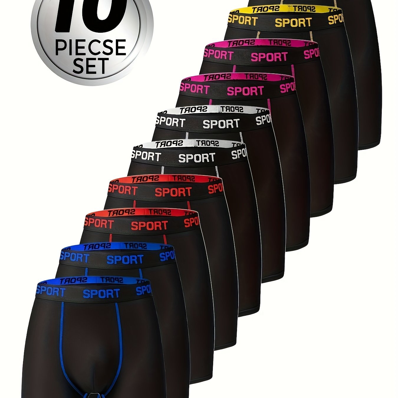 TEMU 10pcs Of Men' Color Comfortable Slim Fit Flat Angle Underwear, Breathable Drying Elastic Waistband Sports Pants, Suitable For Spring Sports And