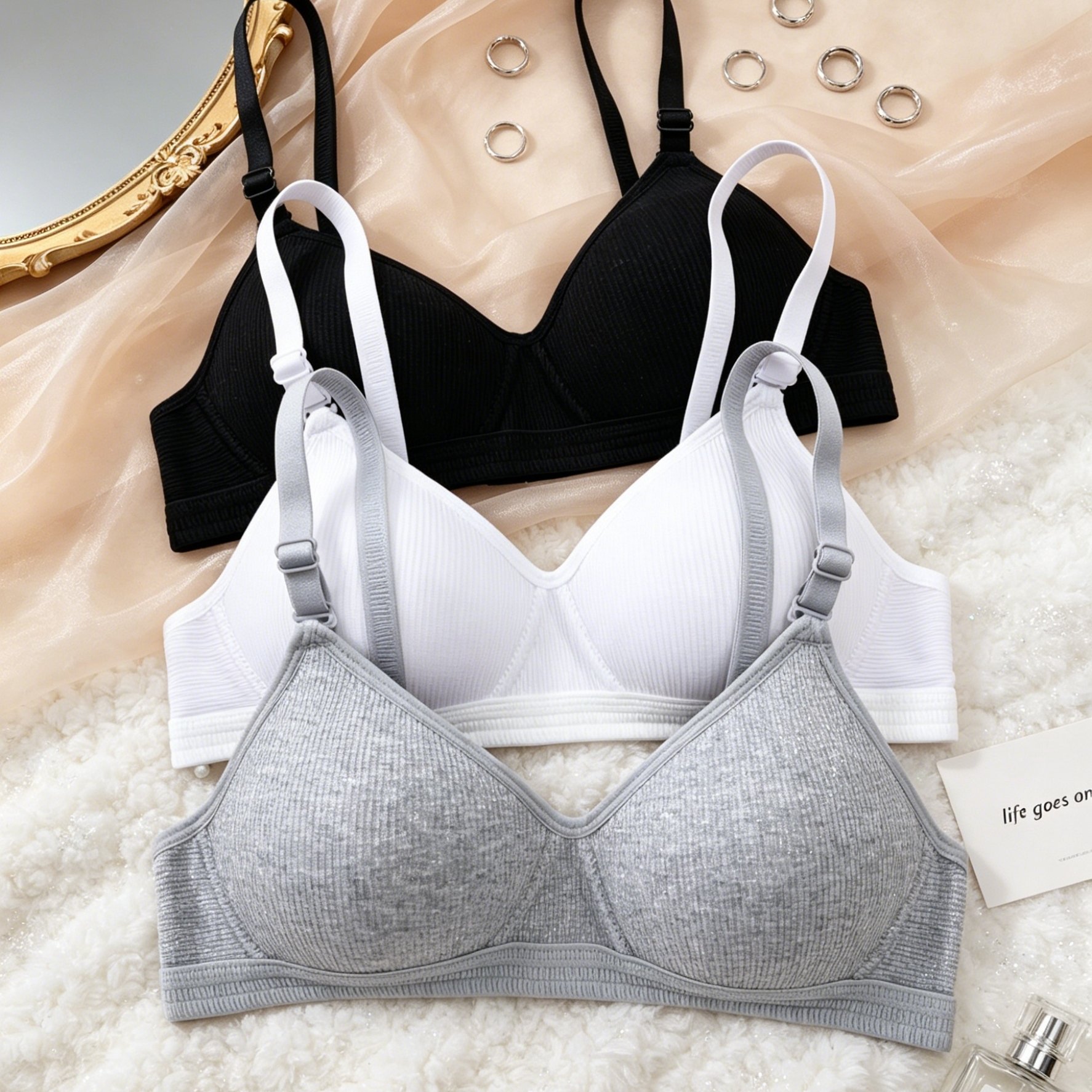 3pcs Girls' Teen Bras, Wire-free With Adjustable Straps Underwear For 12-15 Year Olds