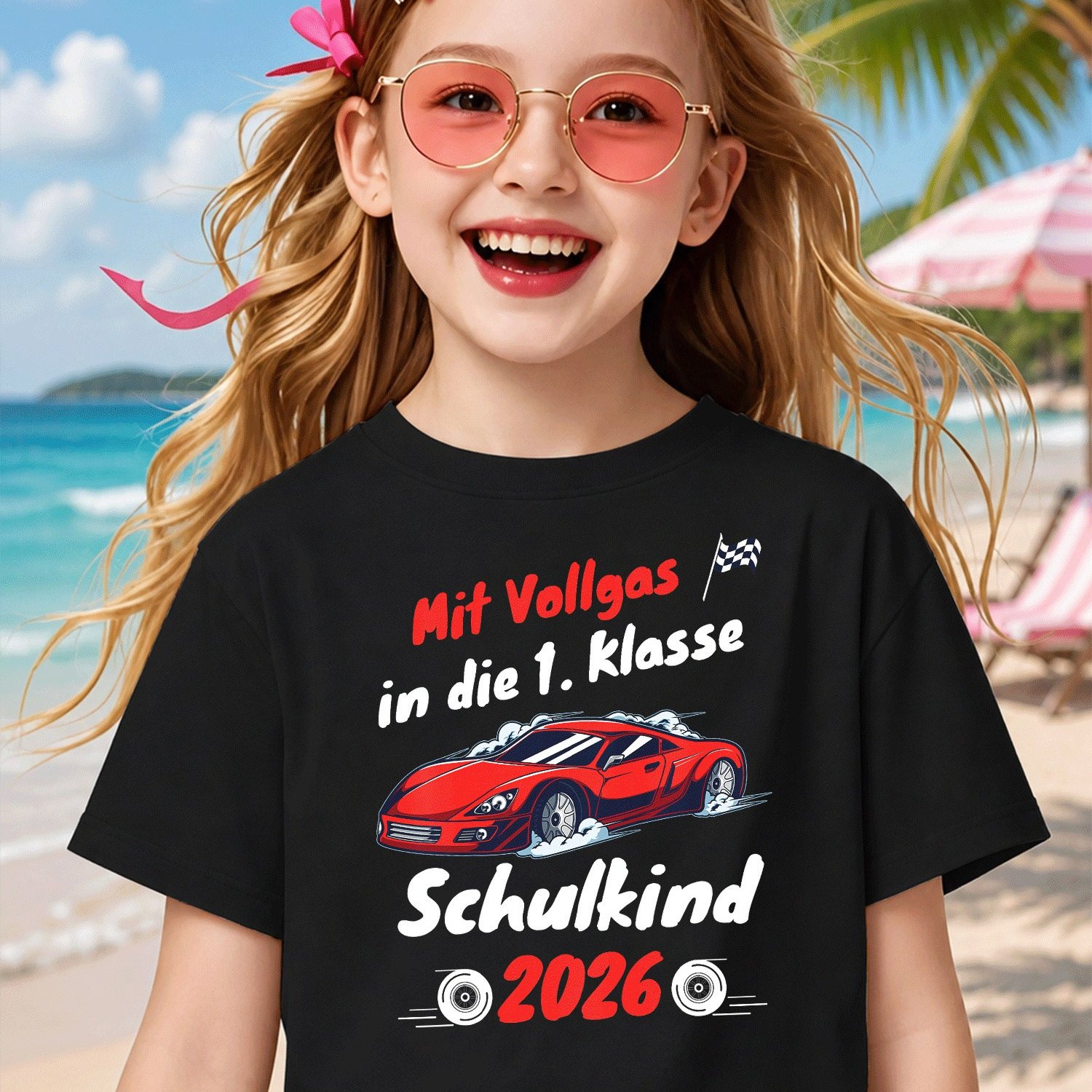 Kinder Schulkind 2026 Junge Schultute Rennauto Einschulung T-shirt For Boys Girls Kids Chlidren T-shirt, Kids' Summer Beach Vacation T-shirt- Breathable Boys& Girls Resort Wear