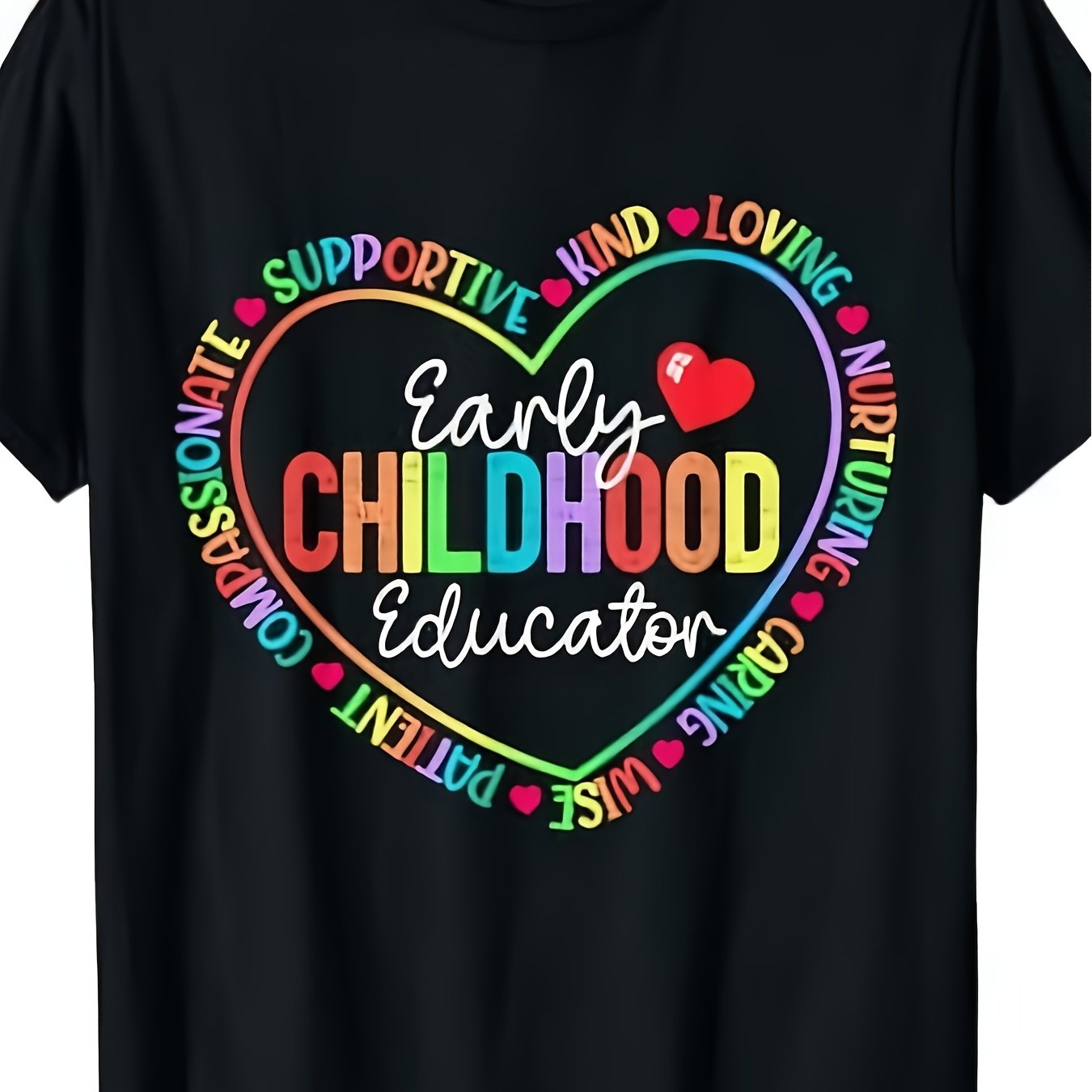 TEMU Men's & Women's Early Childhood Educator 180gsm Heavyweight Retro Graphic With Heart-shaped Teaching Skills Design ( Kindness Love) - Preschool
