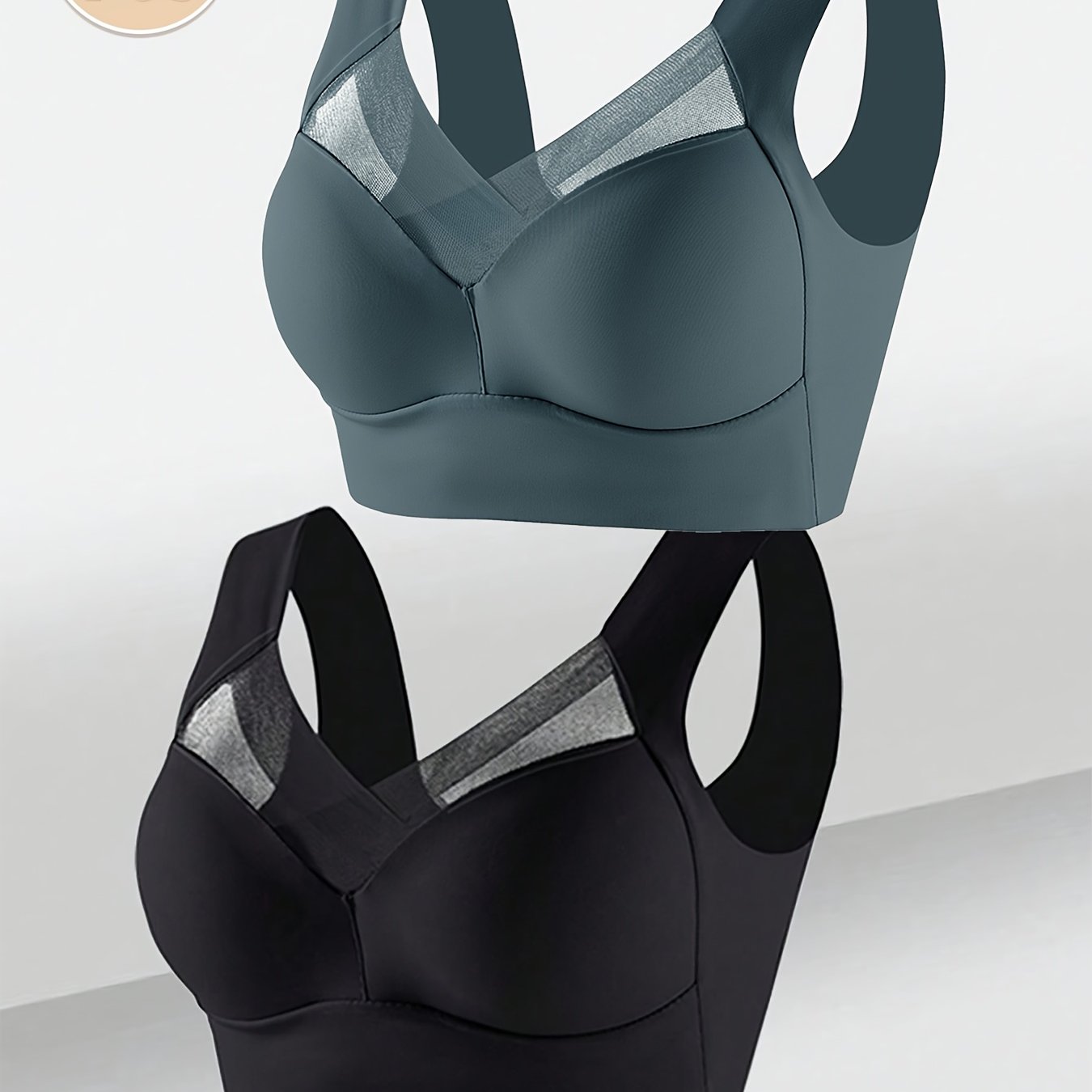 Image of 2-pack Women's Elegant Seamless Wireless Push-up Sports Bra, Comfortable And Breathable Fabric With Lace V-neck Design, Suitable For Yoga, Gym Training, Casual Wear, Women's Underwear And Bras