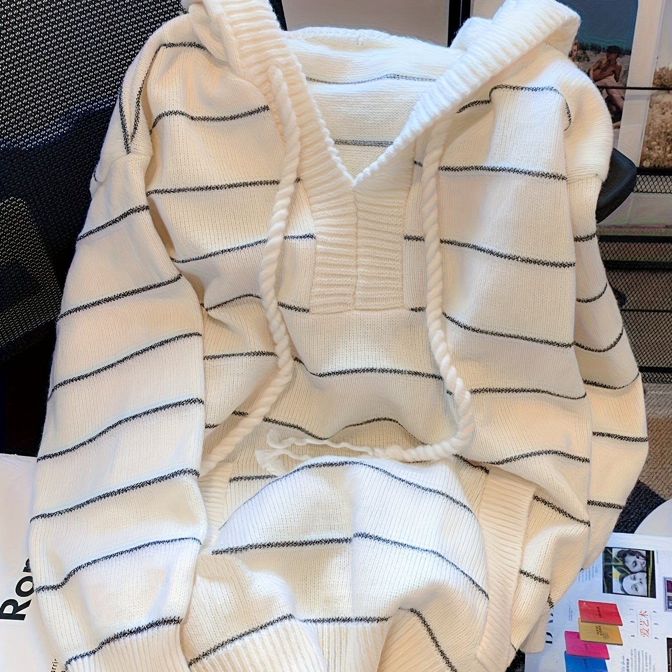 Autumn And Winter New Women's Hooded Sweater Korean Version Of Lazy Style Versatile Loose Striped Top