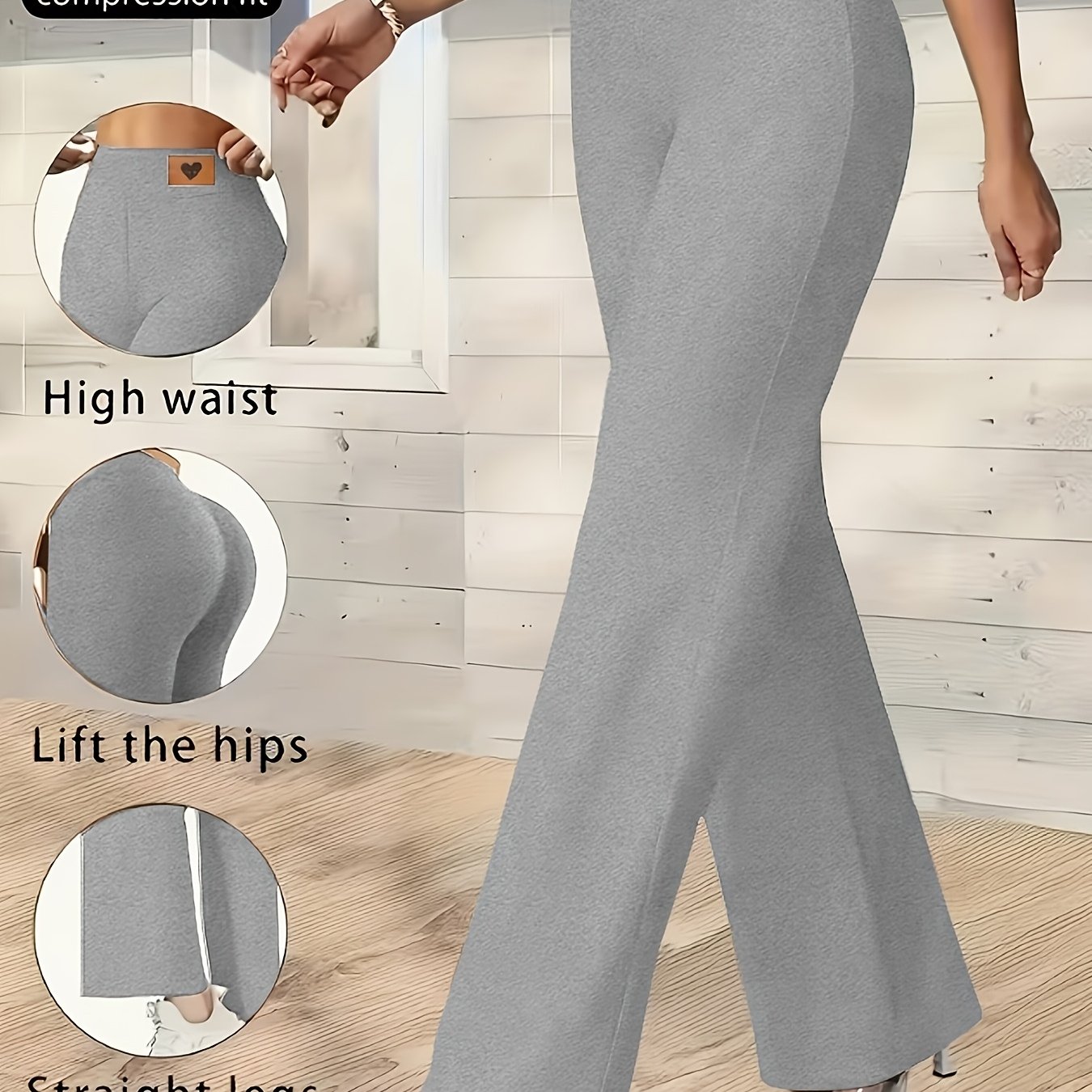 TEMU Plus Size Women's And Hip-lifting, High-waisted, Casual, Straight-leg, Solid Color Women's Trousers