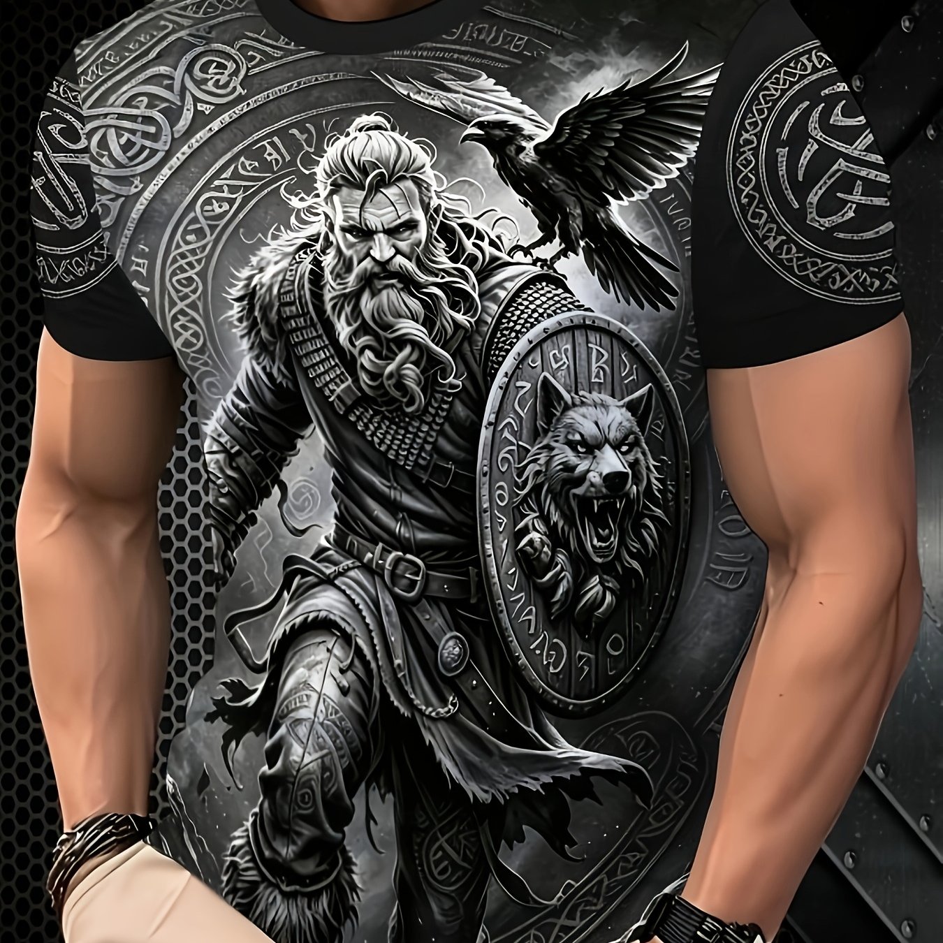 TEMU [printed Design-nottextured] Summer Men's Black Short-sleeve T-shirt With Print, Comfortable And Breathable, Suitable For Daily Casual Wear