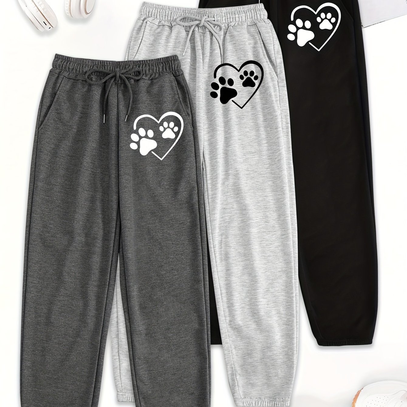 TEMU 3pcs Letter Print Pants, Elastic Waist Casual Pants, Women's Clothing