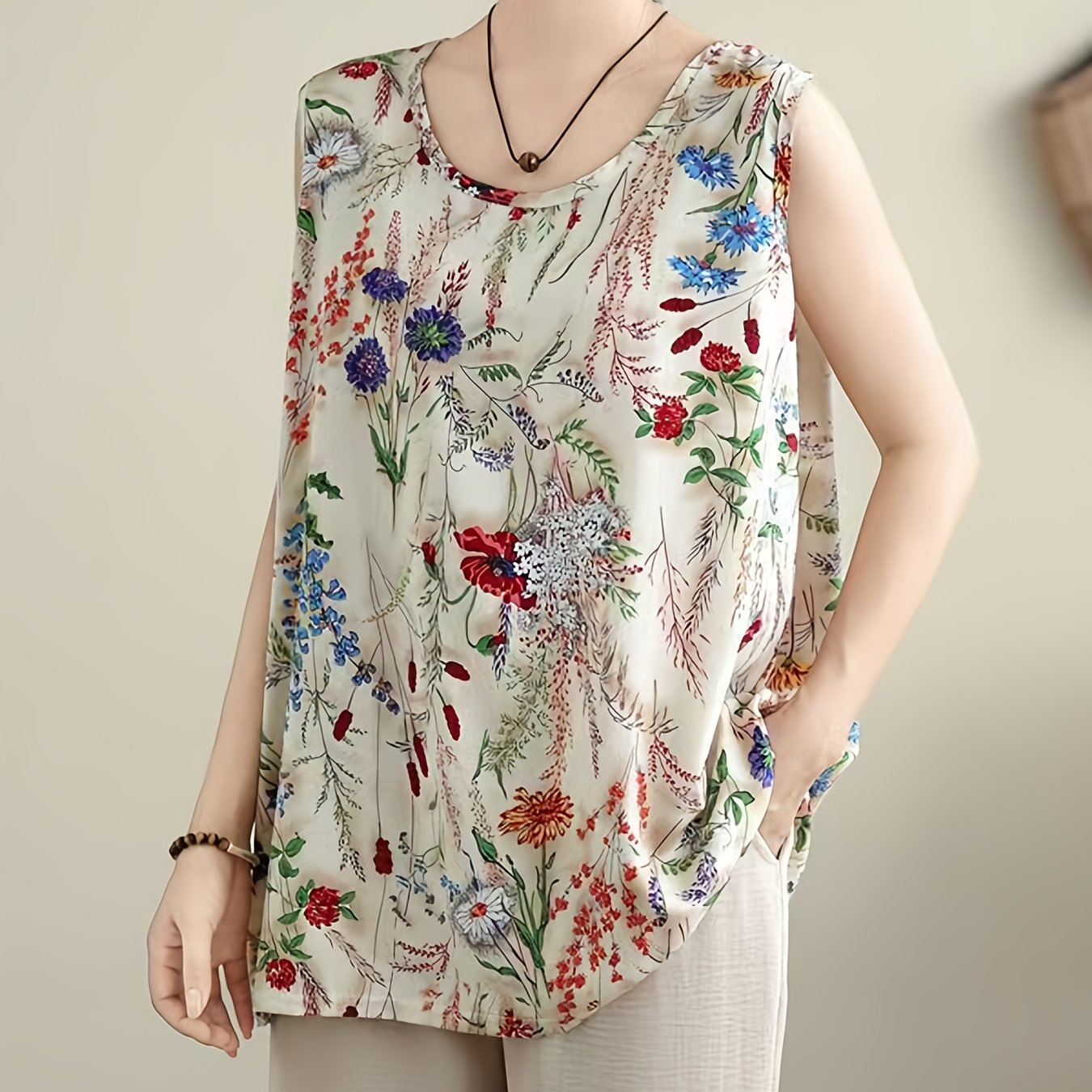 TEMU Plus Size, 2026 Spring/summer New Plus Size Women's Summer Base Layer Shirt, Middle-aged And Elderly Women's Mother's Wear, Sleeveless Full-body