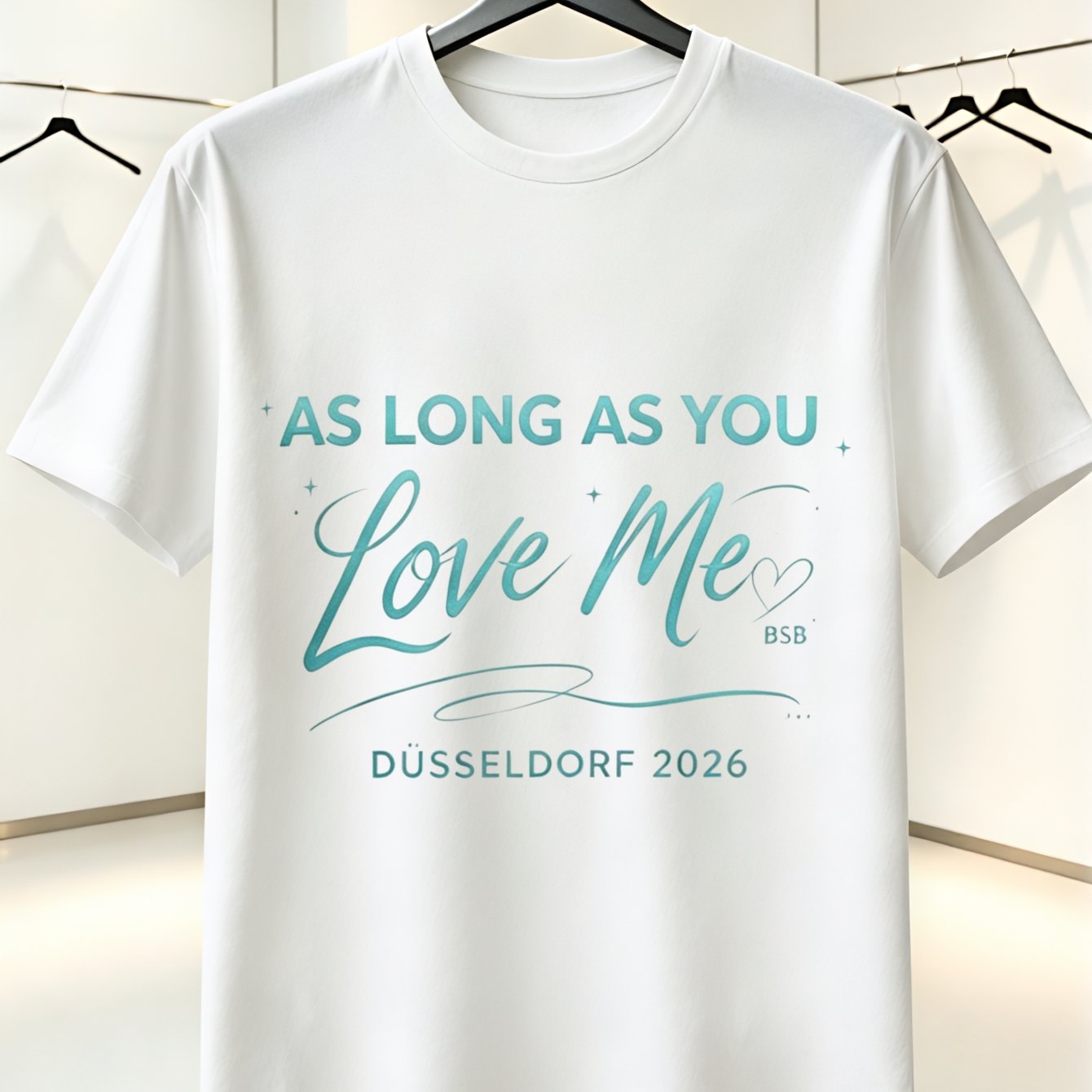 Image of As Long Love Me 2026 T-shirt Turquoise Script With Heart And Lettering Elegant Nostalgic Fan Unisex T-shirt