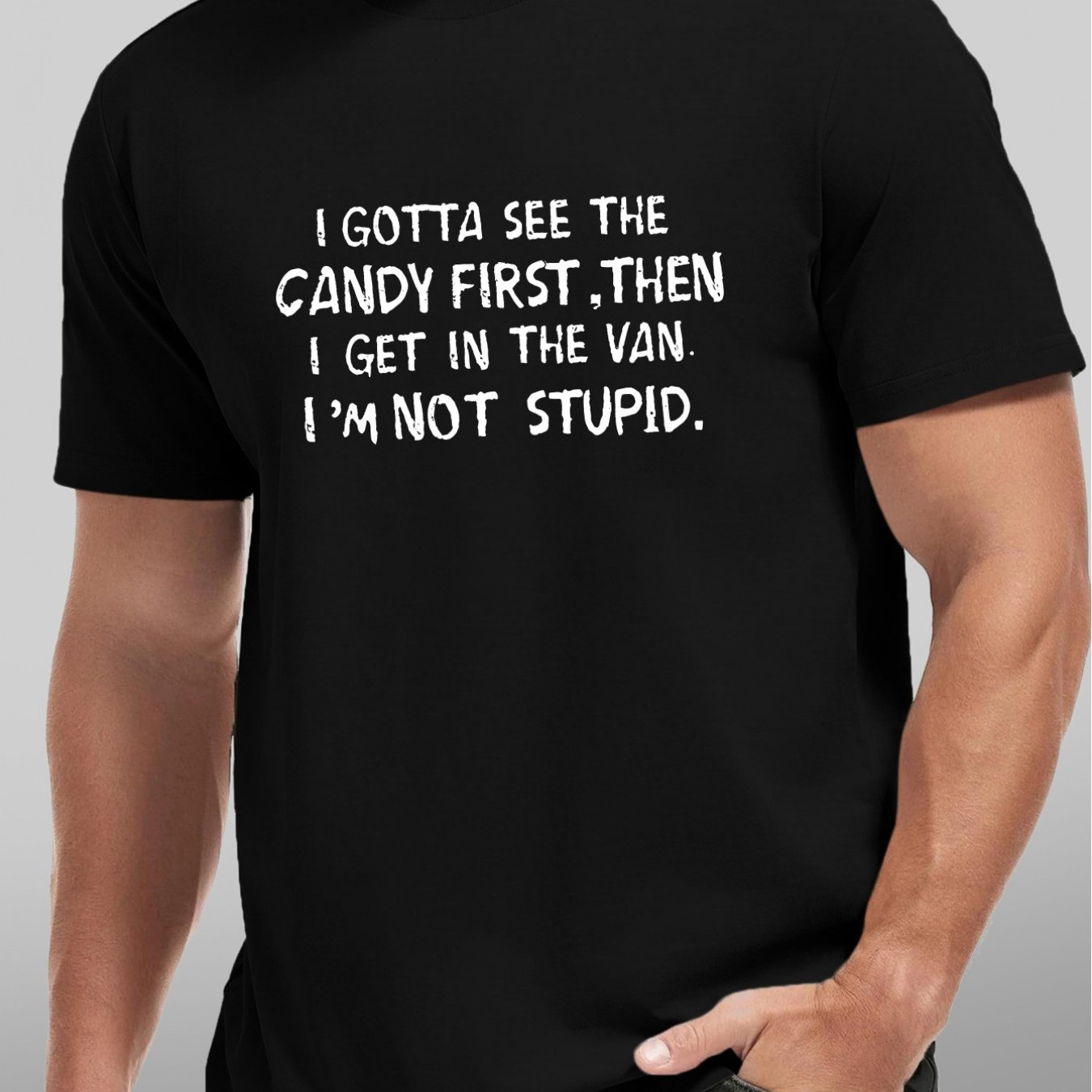 TEMU T-Shirt Homme "Je Dois Voir Les Bonbons " - Slogan Drôle Col Rond Manches Courtes, Haut Décontracté pour Été, Vacances de Printemps et Tenue