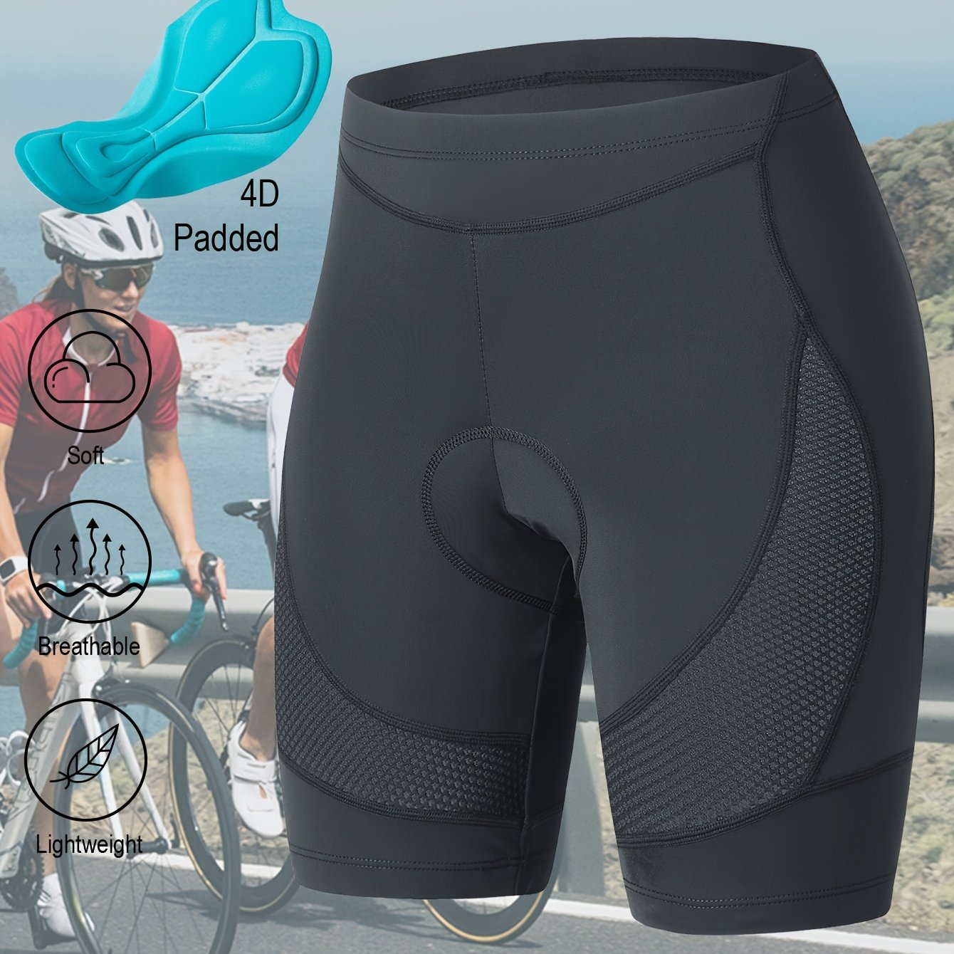 TEMU Pantalones cortos de ciclismo 4D acolchados para mujer, ideales para ciclismo de carretera y bicicleta