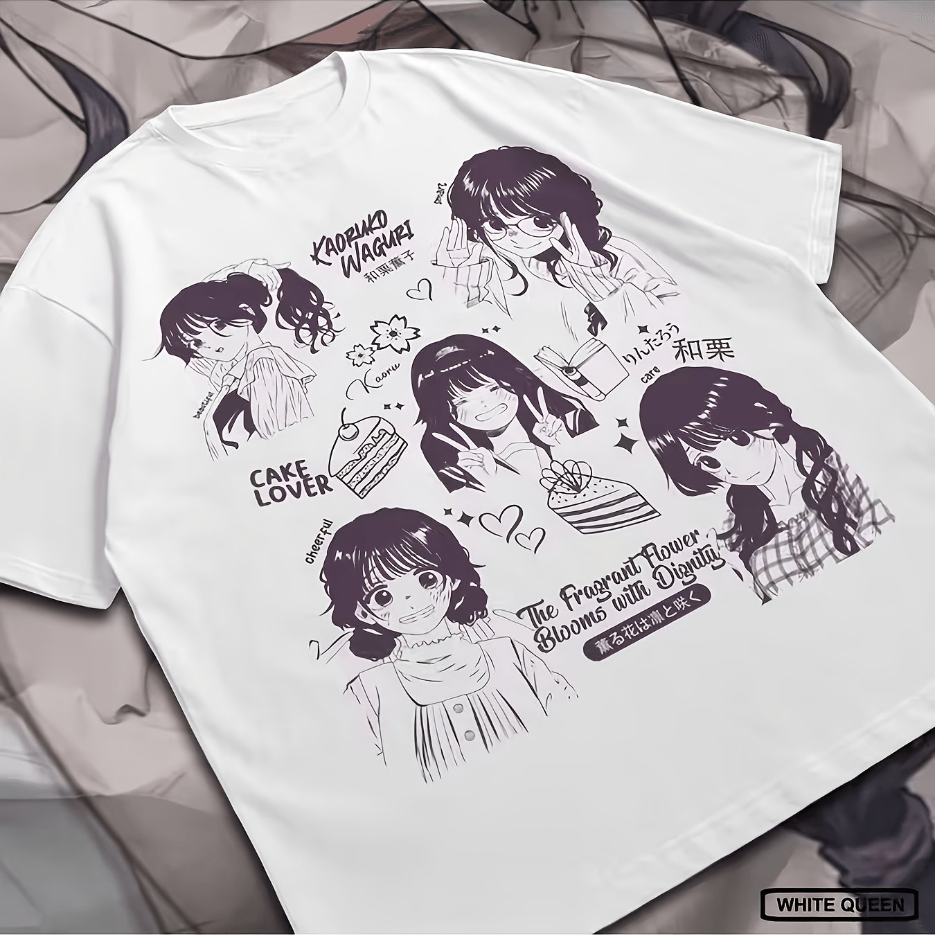 TEMU 남성용 카오루 & 커리 애니메이션 티셔츠 - 일본 만화 얼굴 프린트 라운드넥 티, 카오루 & 플로럴 디자인, 기계 세탁 가능 캐주얼 셔츠, 팬을 위한 선물용, 여름 의류