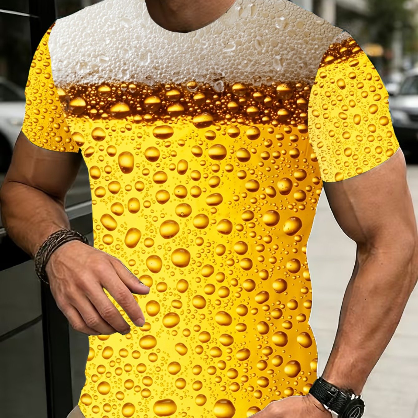 TEMU 2026 Summer New Arrivals 1pc Men's Retro Beer Graphic T-shirt - Lightweight Breathable Fabric, Machine Washable Bar Party Outfit For , Nightlife
