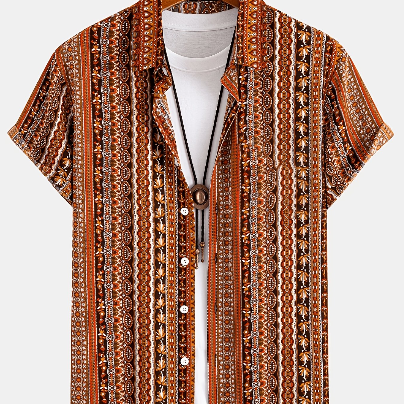 TEMU [printed Design-not Textured] Men's Casual Shirt, Retro Bohemian Style, Colorful Graphic Design, & , Great For Vacation Party & Daily Wear, Gift