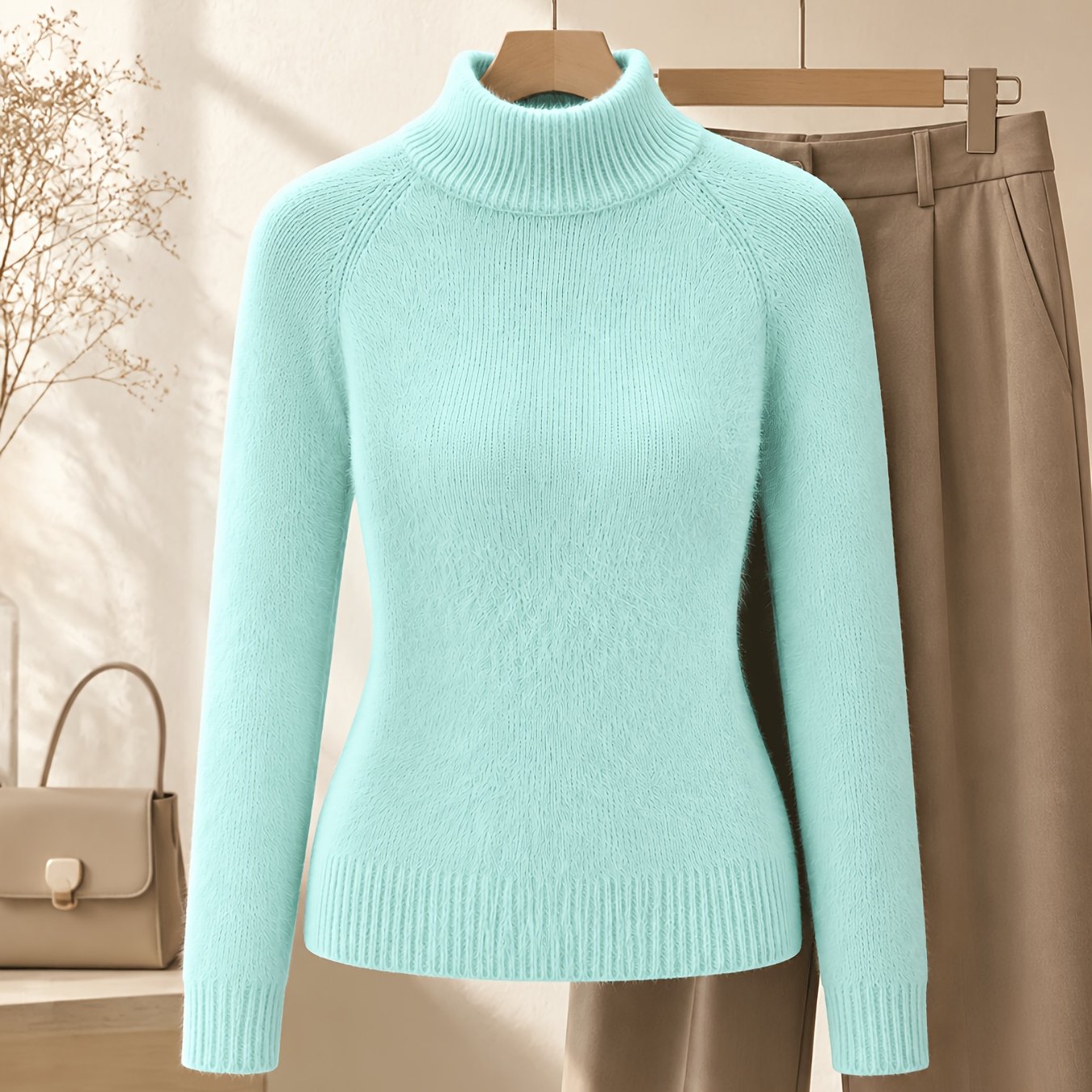 TEMU Women's Western Fashion Casual Daily Semi-high Neck Sweater, Versatile Everyday Pullover