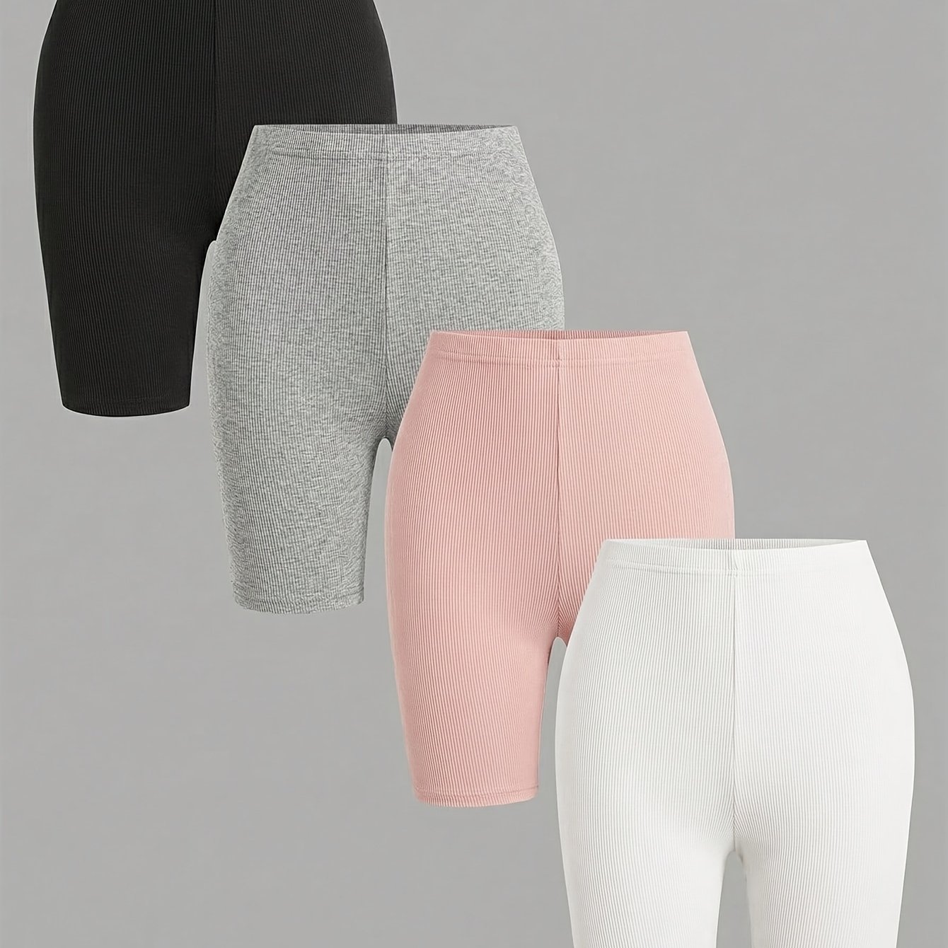 TEMU Girls' Casual Athletic Leggings, Girls' Bike Shorts 4pcs Set, Girls' Stretchy Shorts 4pcs Set, Suitable For Summer Casual, School, Sports,