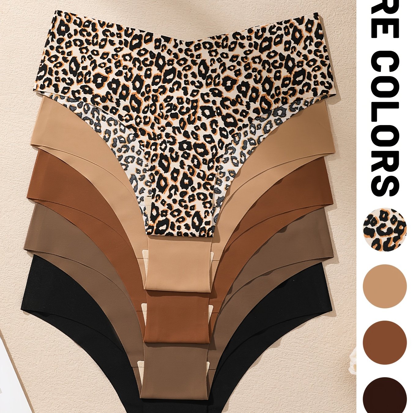 TEMU 5-pack Seamless Women's Underwear, Comfortable Skin-friendly Leopard Print Panties