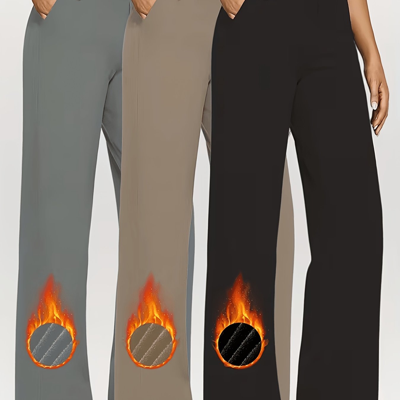 TEMU 3pcs Women Winter Lined Pants, Straight Leg Style, For Daily Outfits, Casual Loungewear & S Wear, Fashionable, Comfortable & Versatile, Autumn