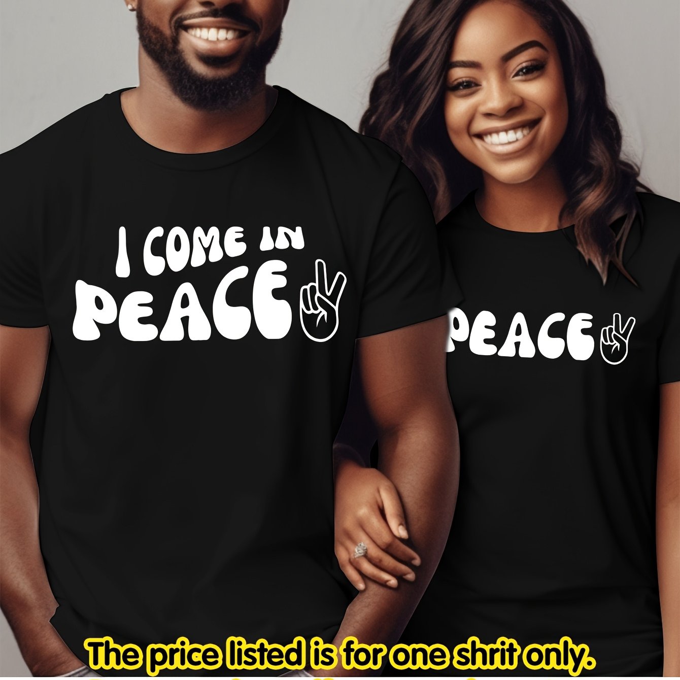 TEMU Casual Crew Neck Short Sleeve T-shirt, Alphabet Print, Polyester, 180g/mÂ², Summer, Machine Washable, Round Neck, For Couples