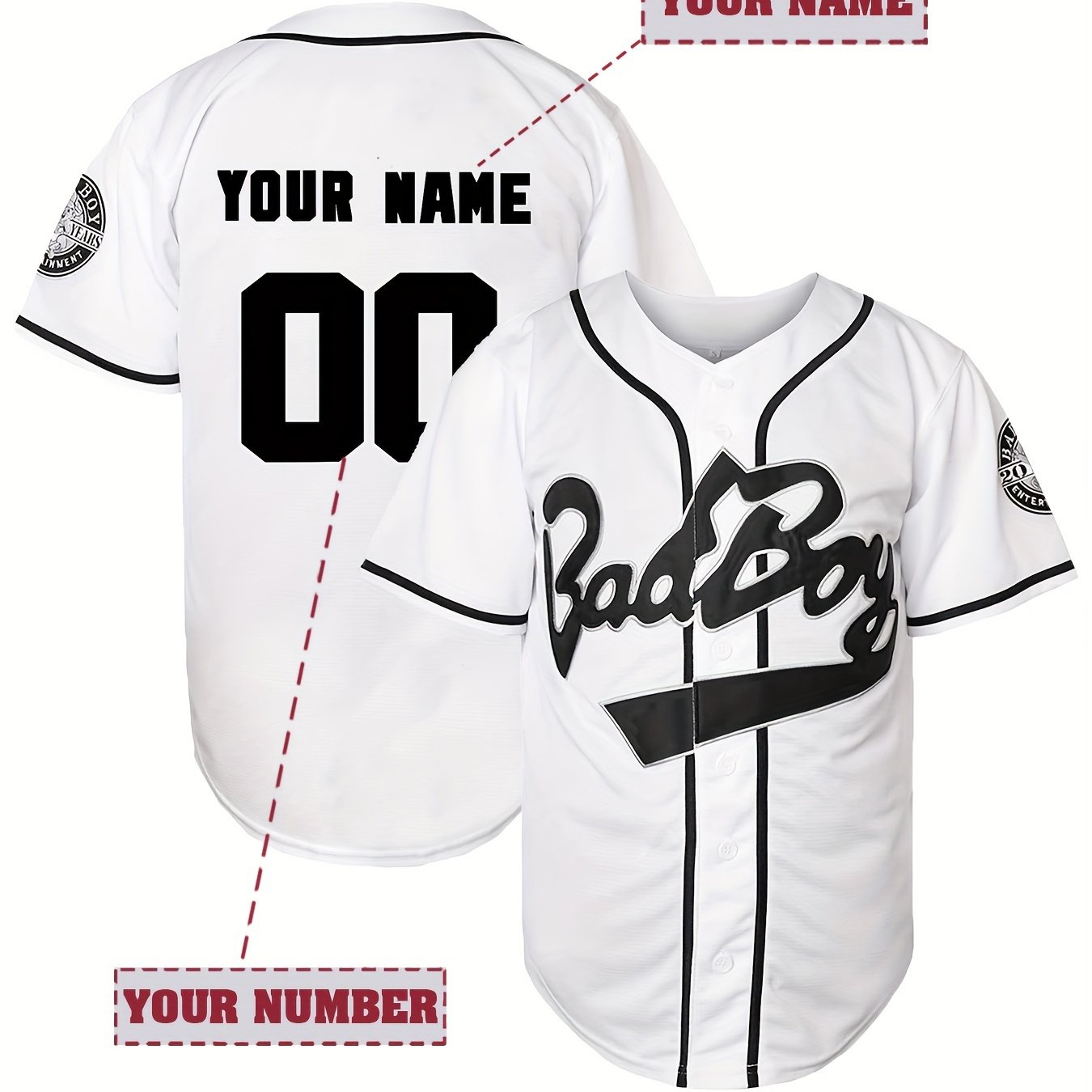 TEMU Men's Personalized Custom Baseball Jersey Shirt, Name And Number Design, Men's Short Sleeve Loose Breathable V-neck Embroidery Baseball Jersey, Sports Shirt For Team Training