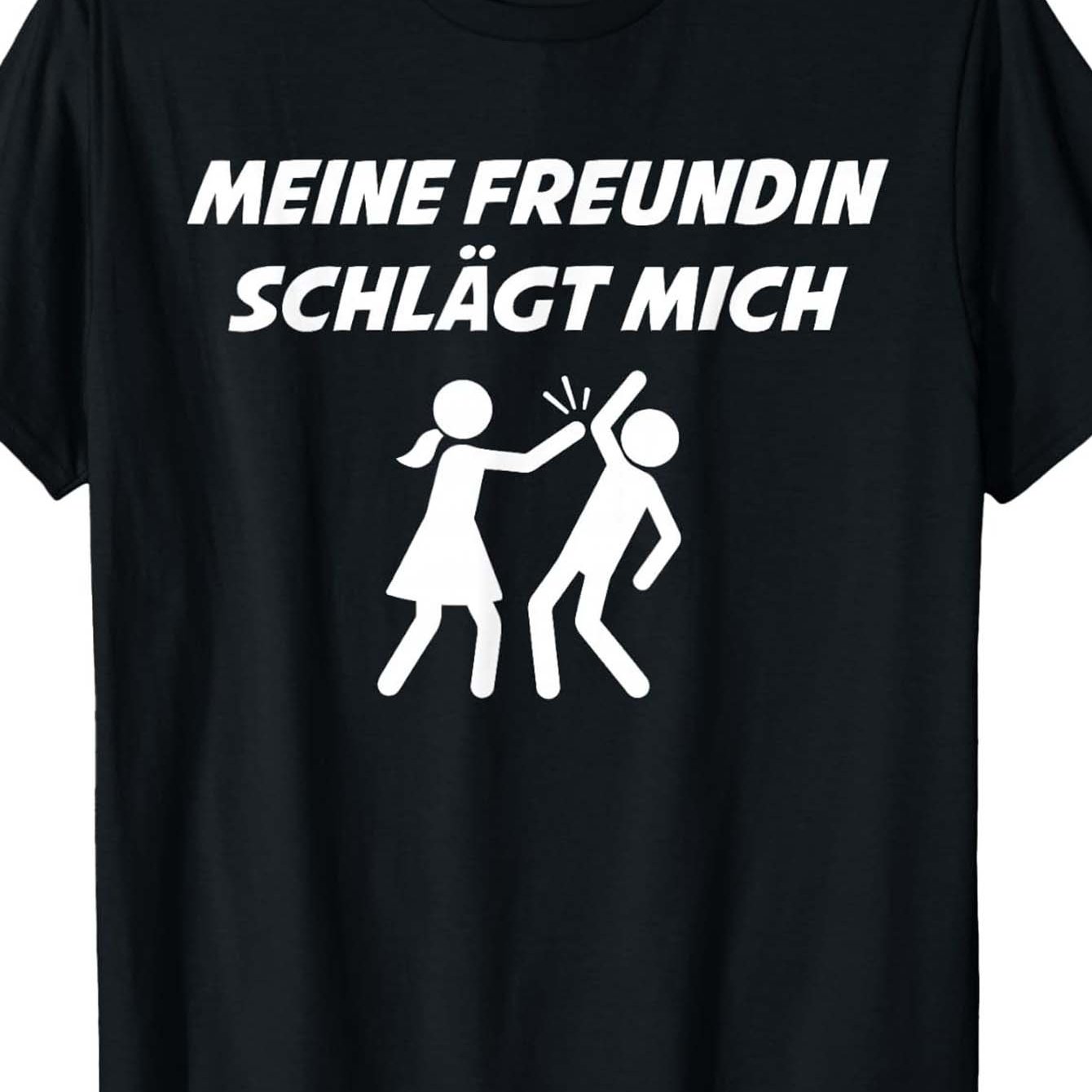 Image of Meine Freundin Schlagt Mich Funny Couple Graphic Black Crew Neck Casual T-shirt Holiday Gift Short Sleeve Season Tee Daily Wear
