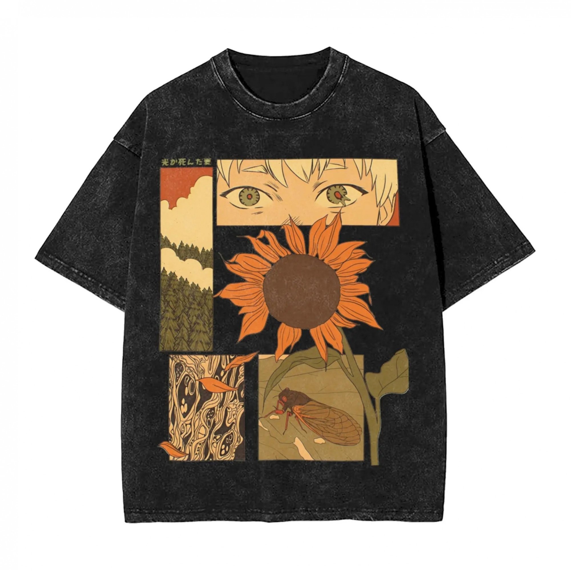 Image of Vintage Anime T-shirt - Summer Hikaru Death Anime Comic Pattern T-shirt - Crew Neck Casual Streetwear - Fit - Birthday Gift For Fans