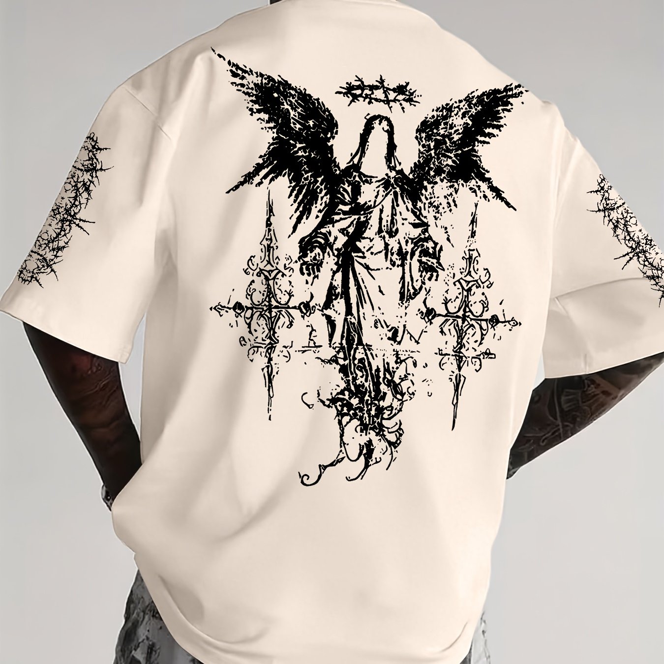 TEMU Men's Patterned Print Round Neck T-shirt, Casual Short Sleeves For Summer