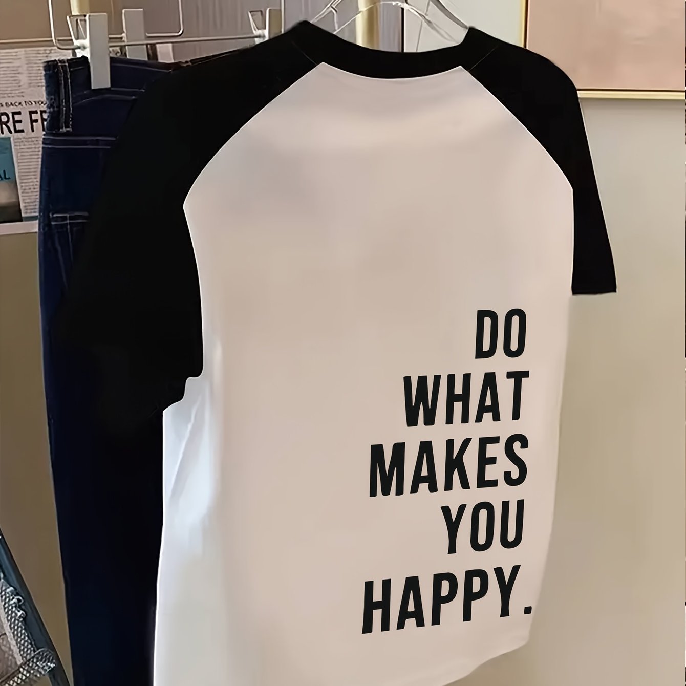 TEMU Maglietta Raglan Retro "Fai Ci簷 Che Ti Rende " - Top a Maniche Corte in e con Slogan di , Blusa Casual per Abbigliamento Informale e Outfit con