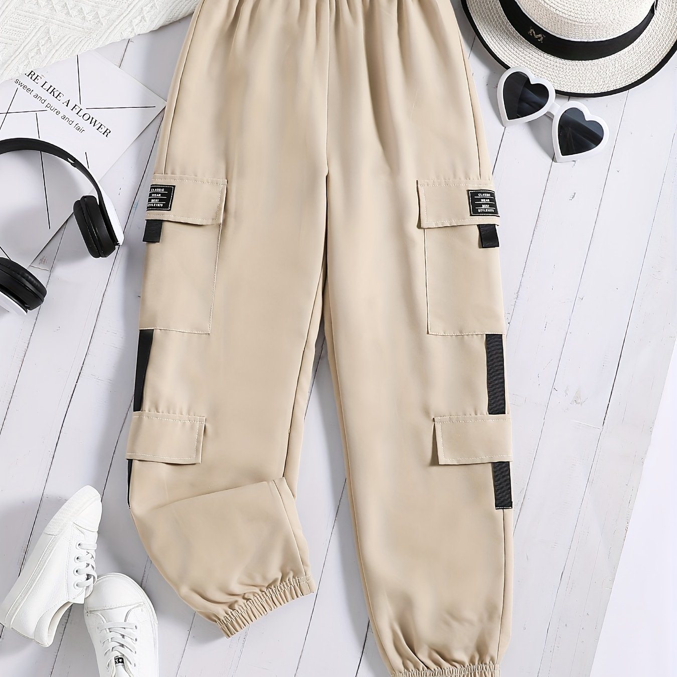 girls street style multi pocket casual sports cargo pants trousers
