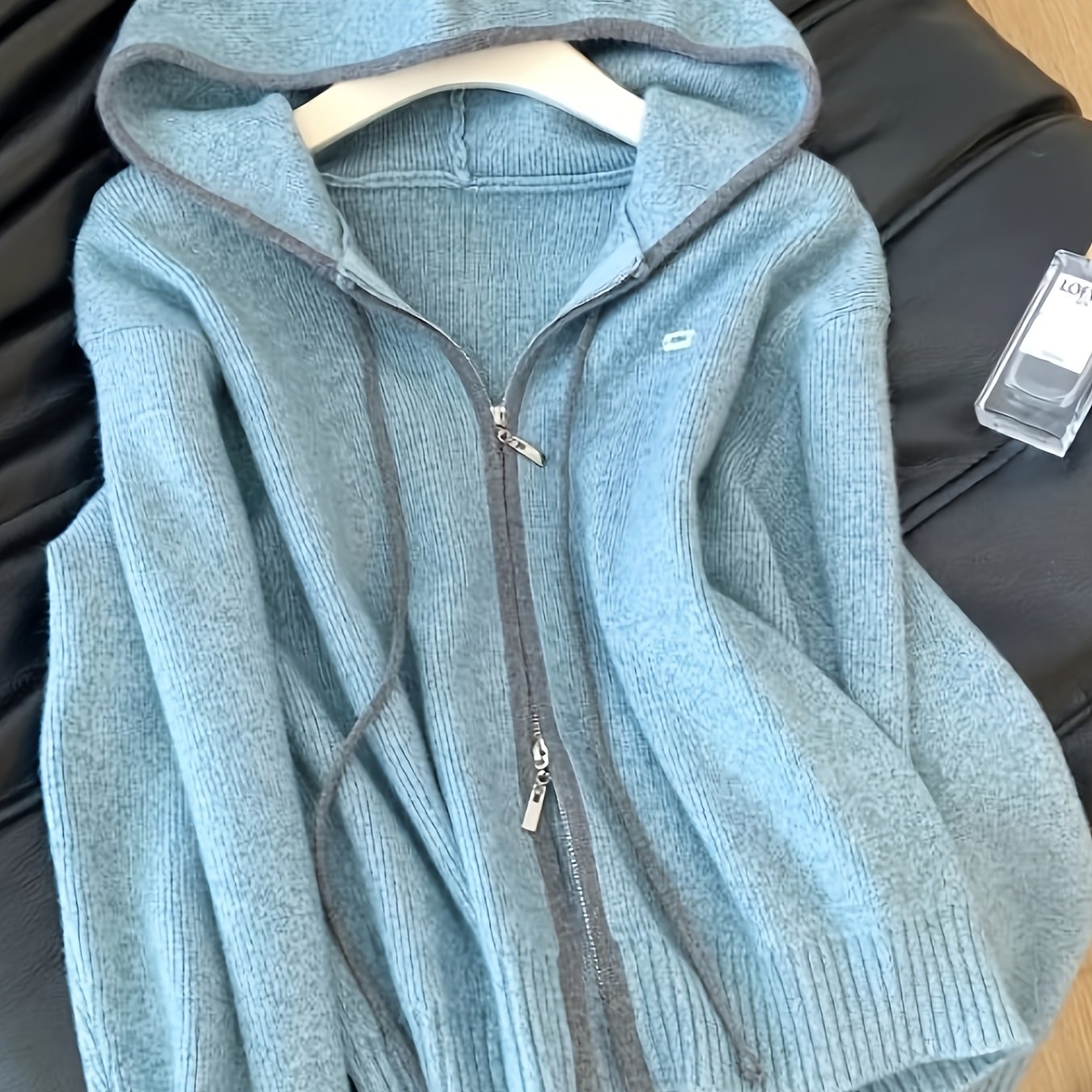 TEMU Nouveau cardigan à capuche pour femme automne/hiver, motif color-block avec double fermeture éclair, veste pull et décontractée