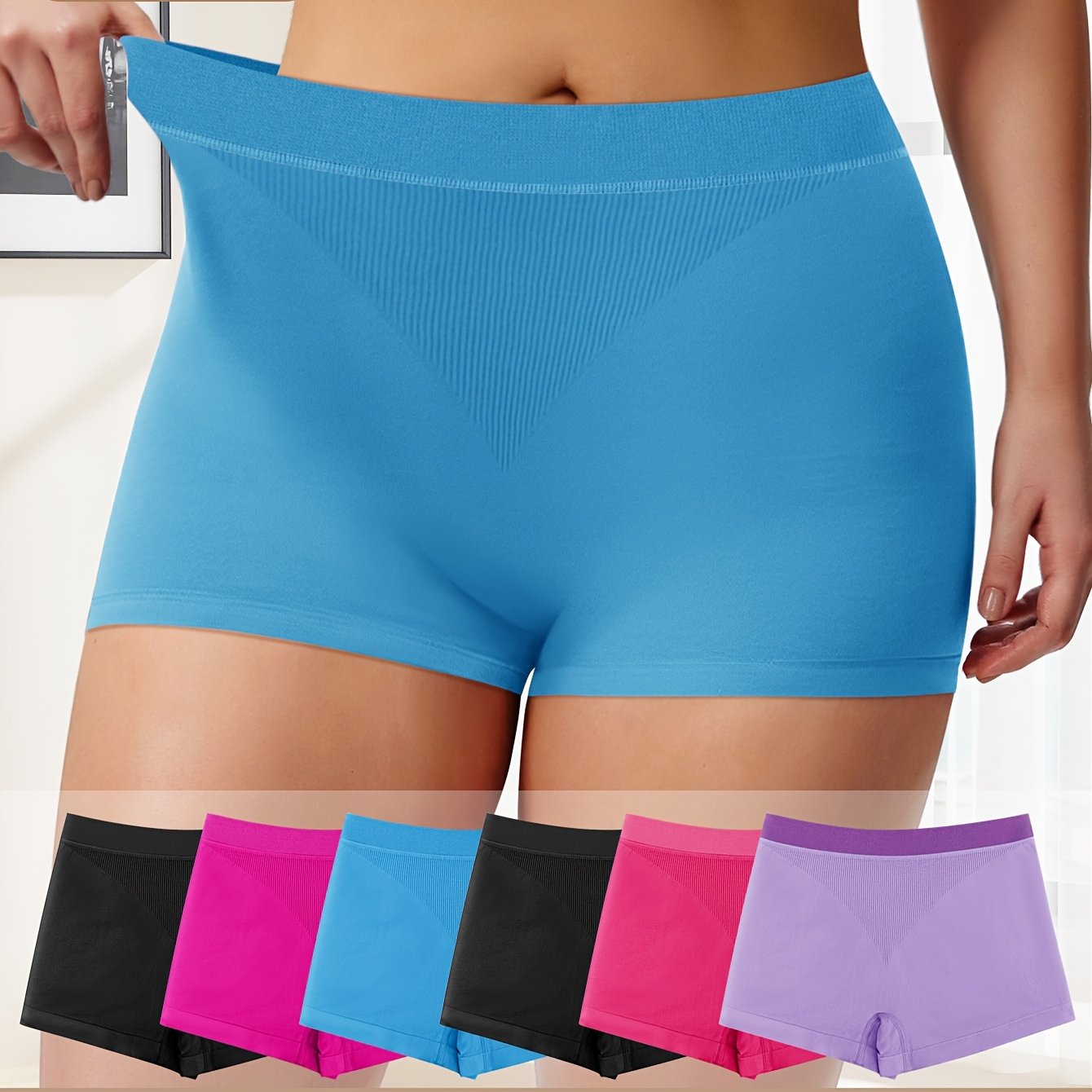 6- Size Women's Boxer Briefs, Square Leg Underwear, Tummy Control And Waist Shaping